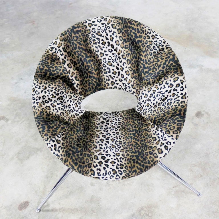 Animal Print and Chrome Round Hoop Bucket Tub Chair Made in Italy For