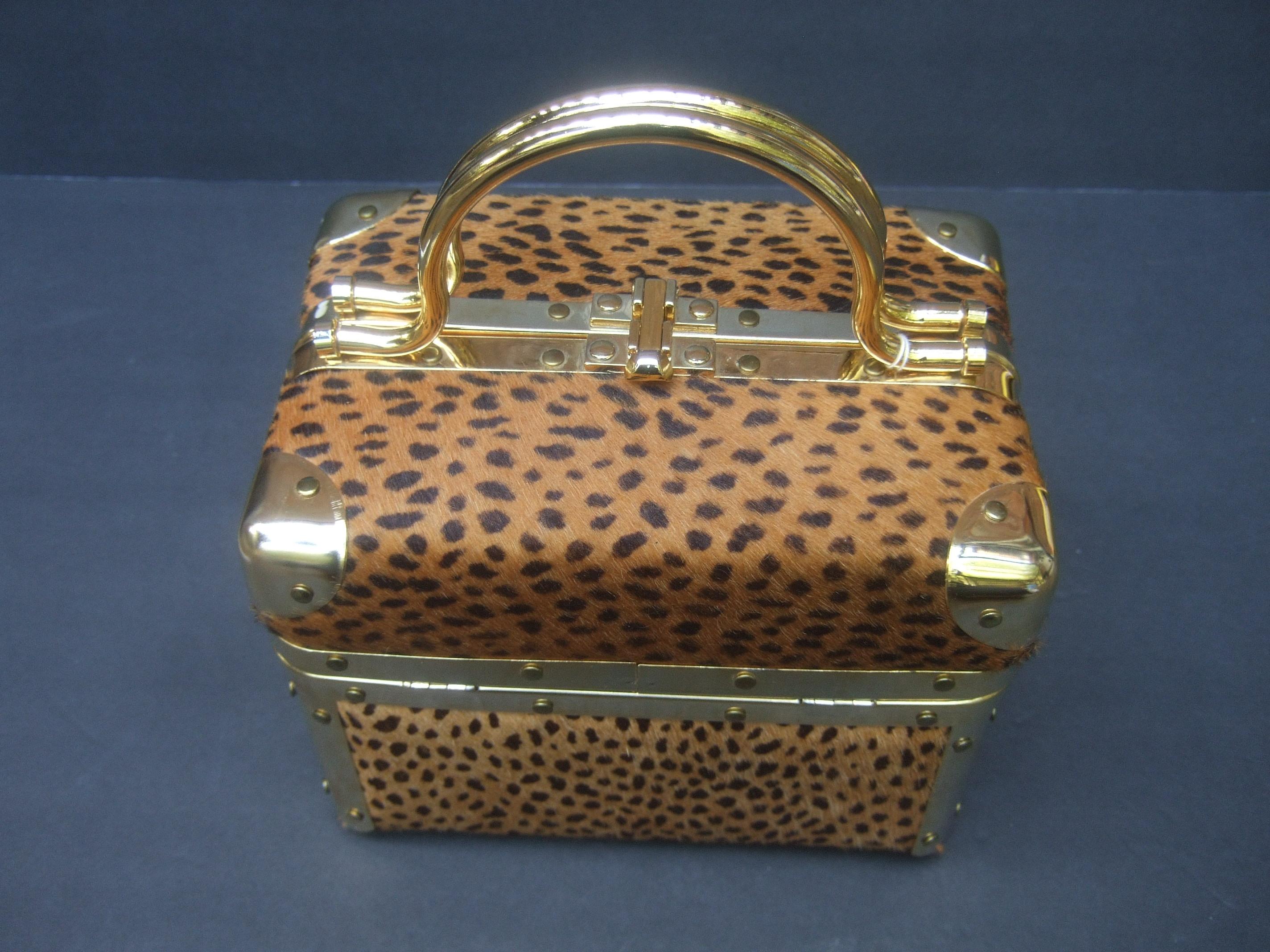 Brown Animal Print Box Purse Designed by Lisette New York c 1980s