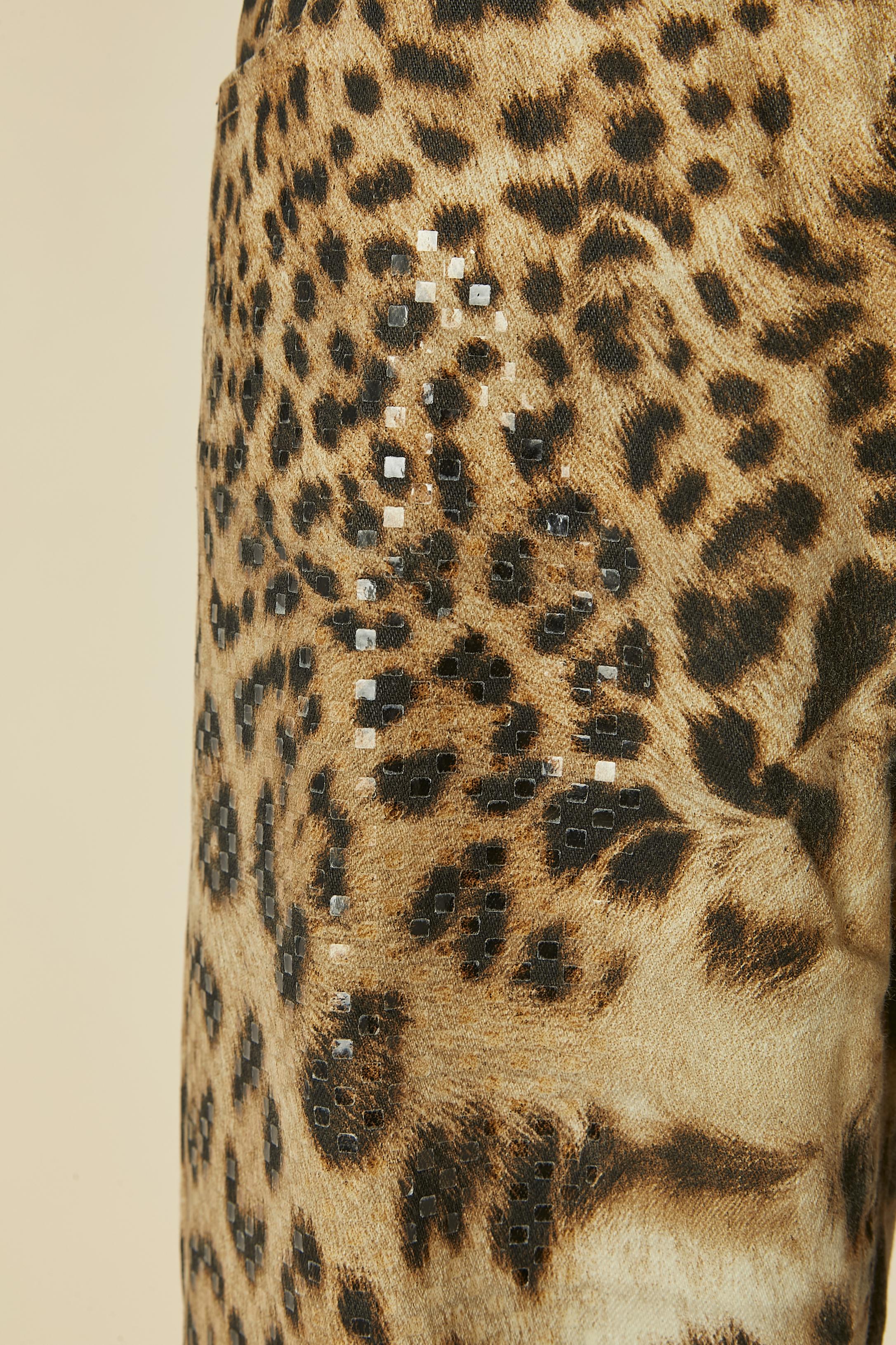 Marrone Pantaloni in cotone con stampa animalier e applicazioni in plastica trasparente Roberto Cavalli in vendita