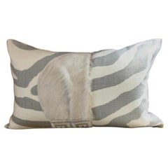 Animal Print Heavy Linen Lumbar Pillow with Real Hairhide Accent and Trim
