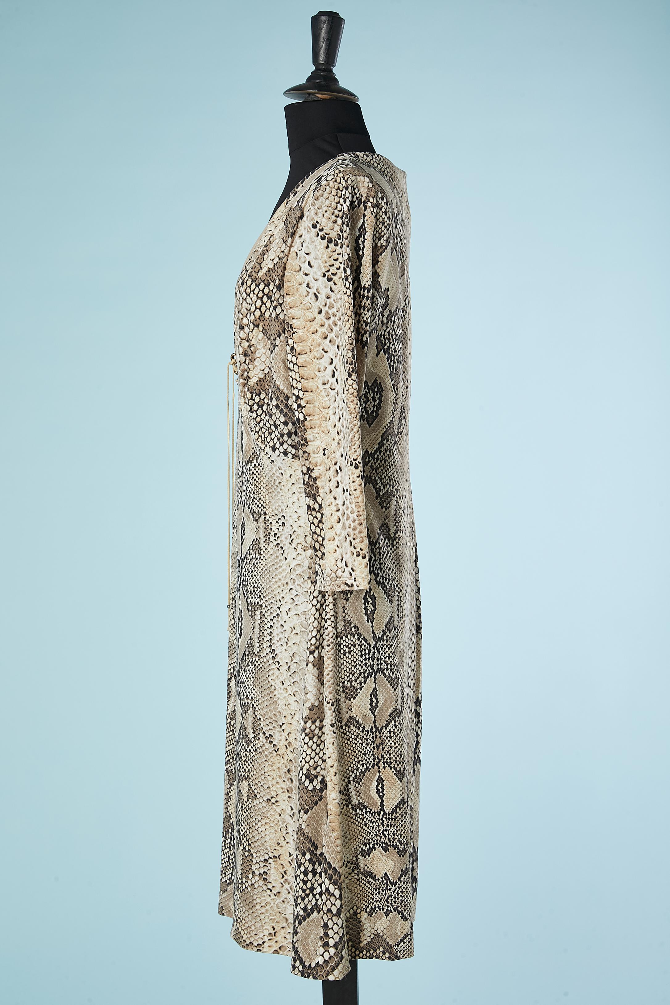 Animal print jersey dress with gold metal snake detail on bust Roberto Cavalli  In Excellent Condition For Sale In Saint-Ouen-Sur-Seine, FR