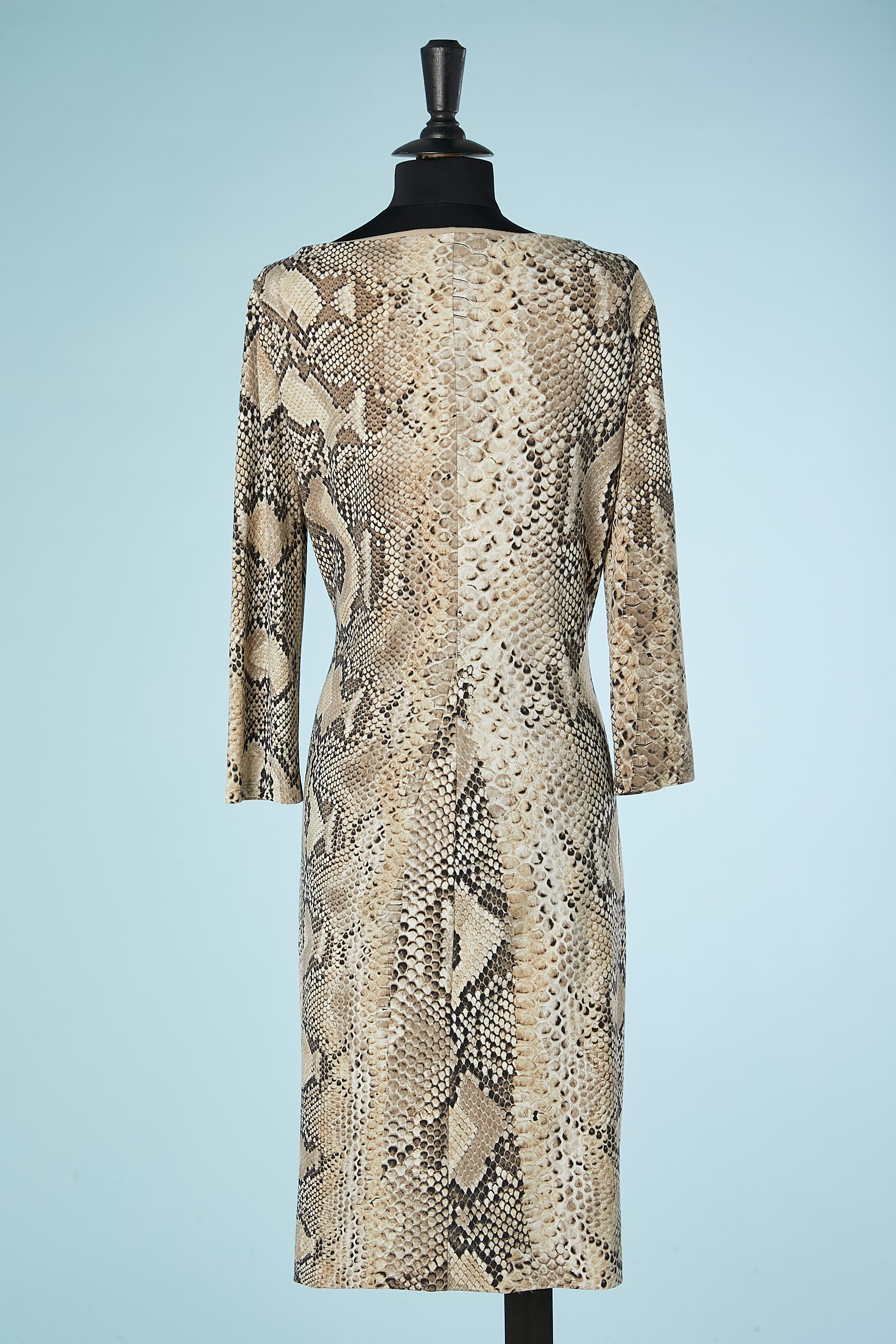 Women's Animal print jersey dress with gold metal snake detail on bust Roberto Cavalli  For Sale