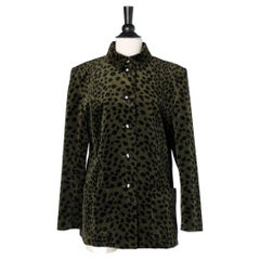 Animal print kaki and black velvet single breasted jacket Givenchy Boutique 