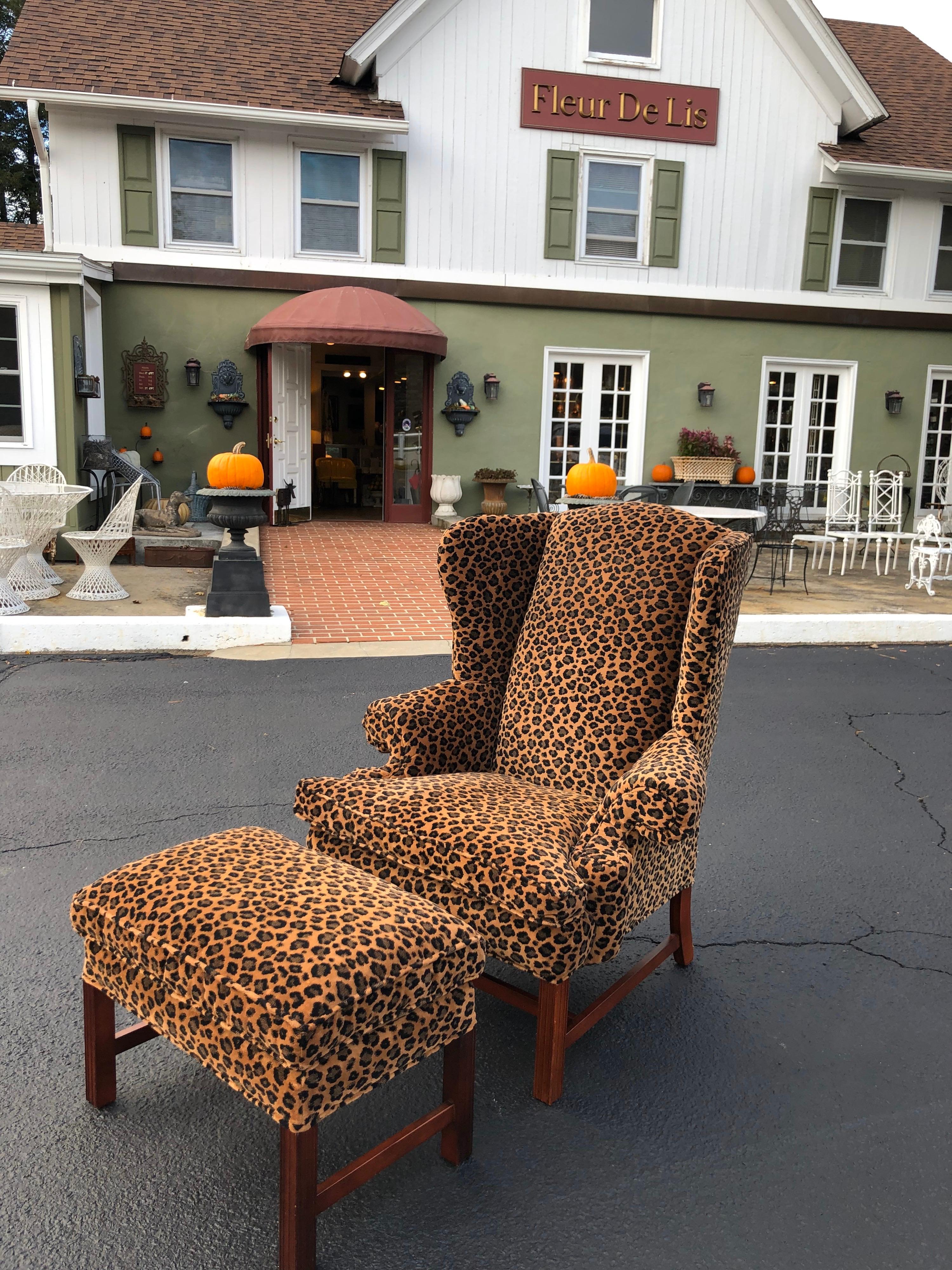 Animal Print Wingback Chair and Ottoman 2