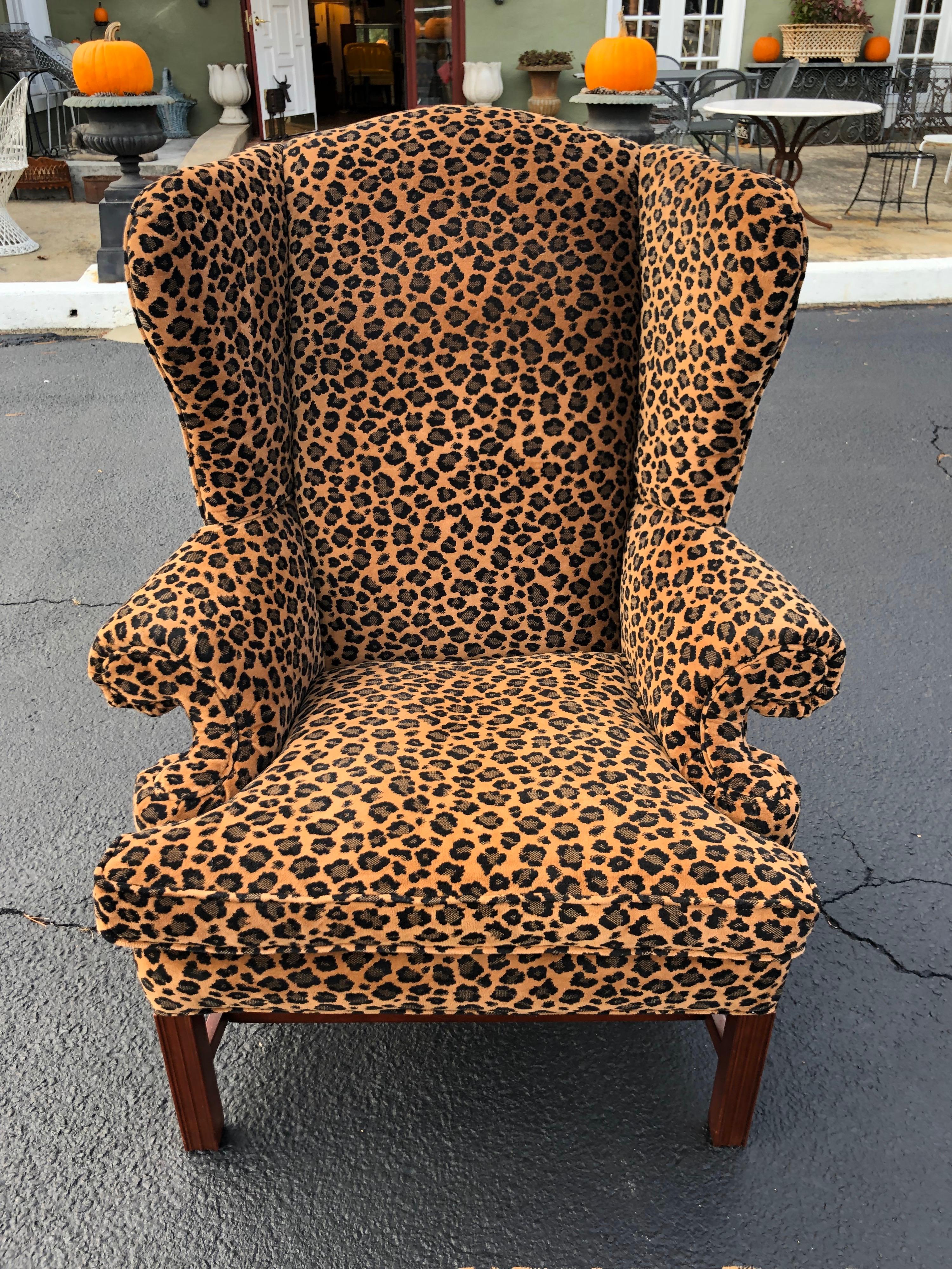 leopard print wingback chair