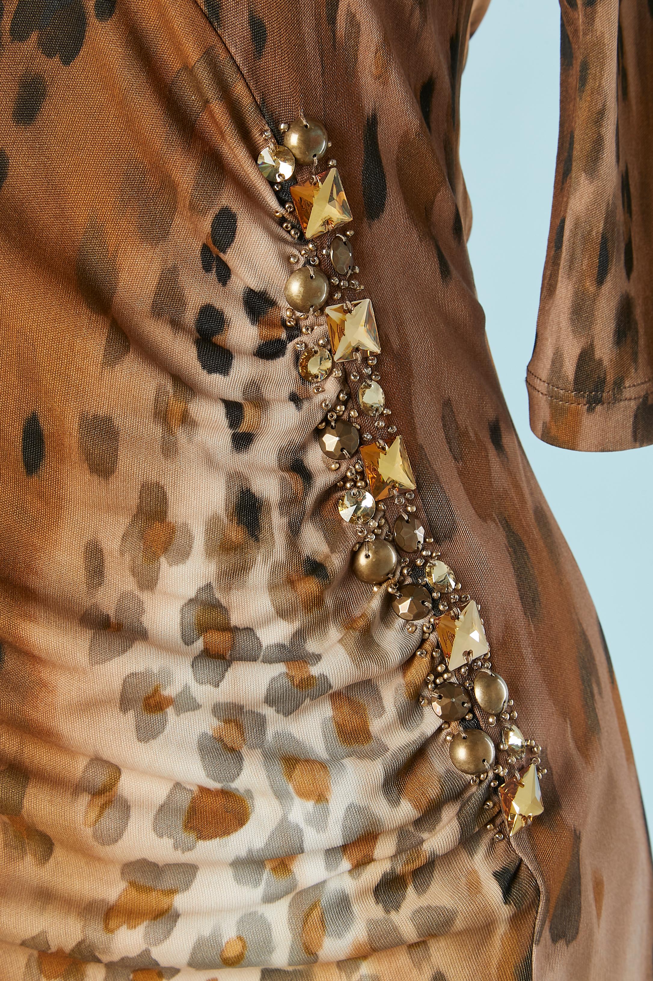 Brown Animal printed cocktail dress with beaded details Blugirl by Blumarine  For Sale