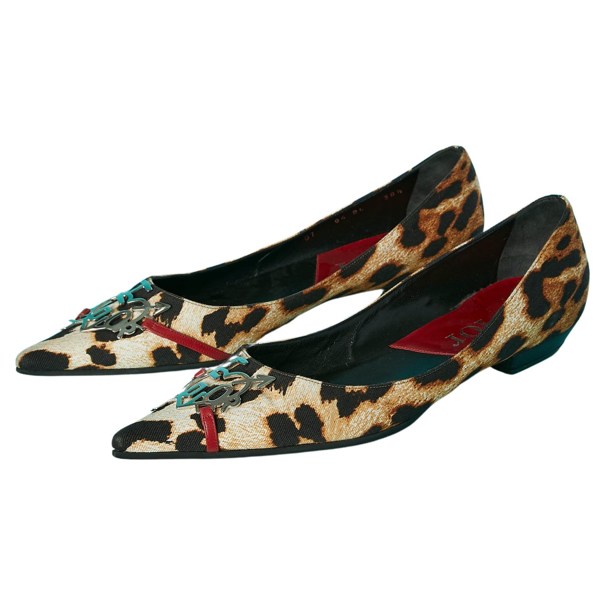 Animal printed fabric ballerine with "I LOVE DIOR" metallic brand on top Dior  For Sale