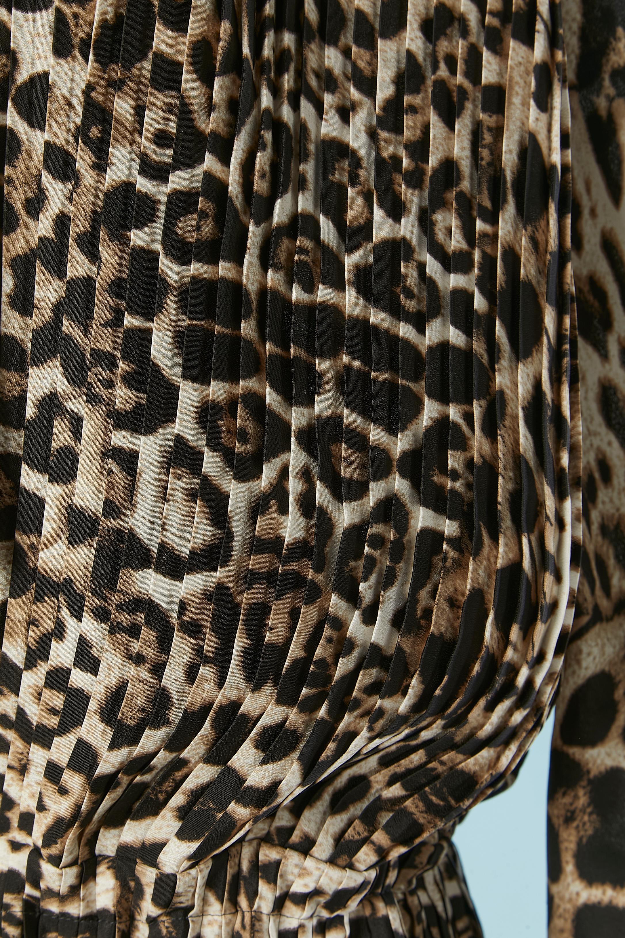 Black Animal printed pleated cocktail dress with scarf collar Just Cavalli