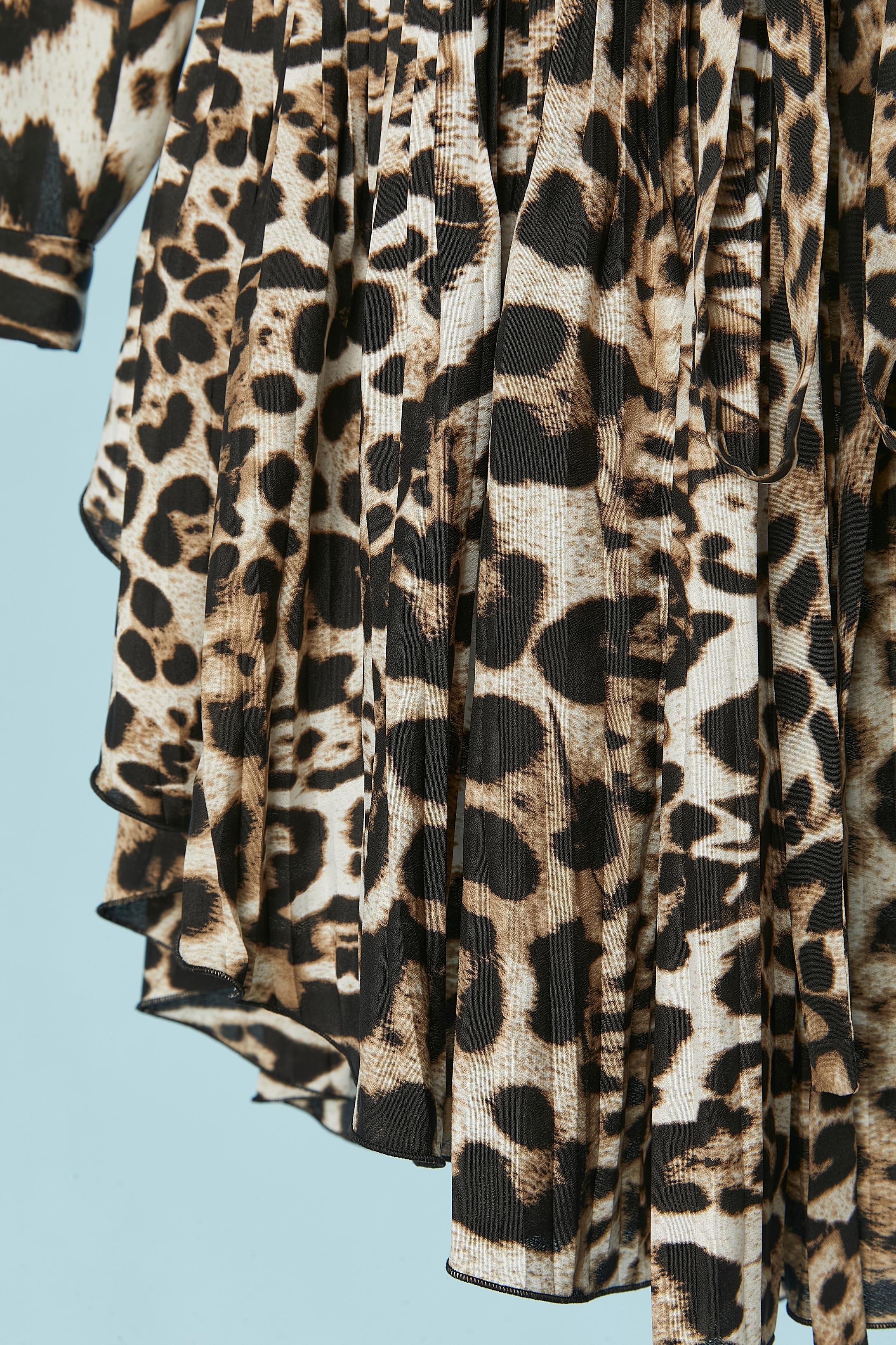 Animal printed pleated cocktail dress with scarf collar Just Cavalli  In Excellent Condition For Sale In Saint-Ouen-Sur-Seine, FR