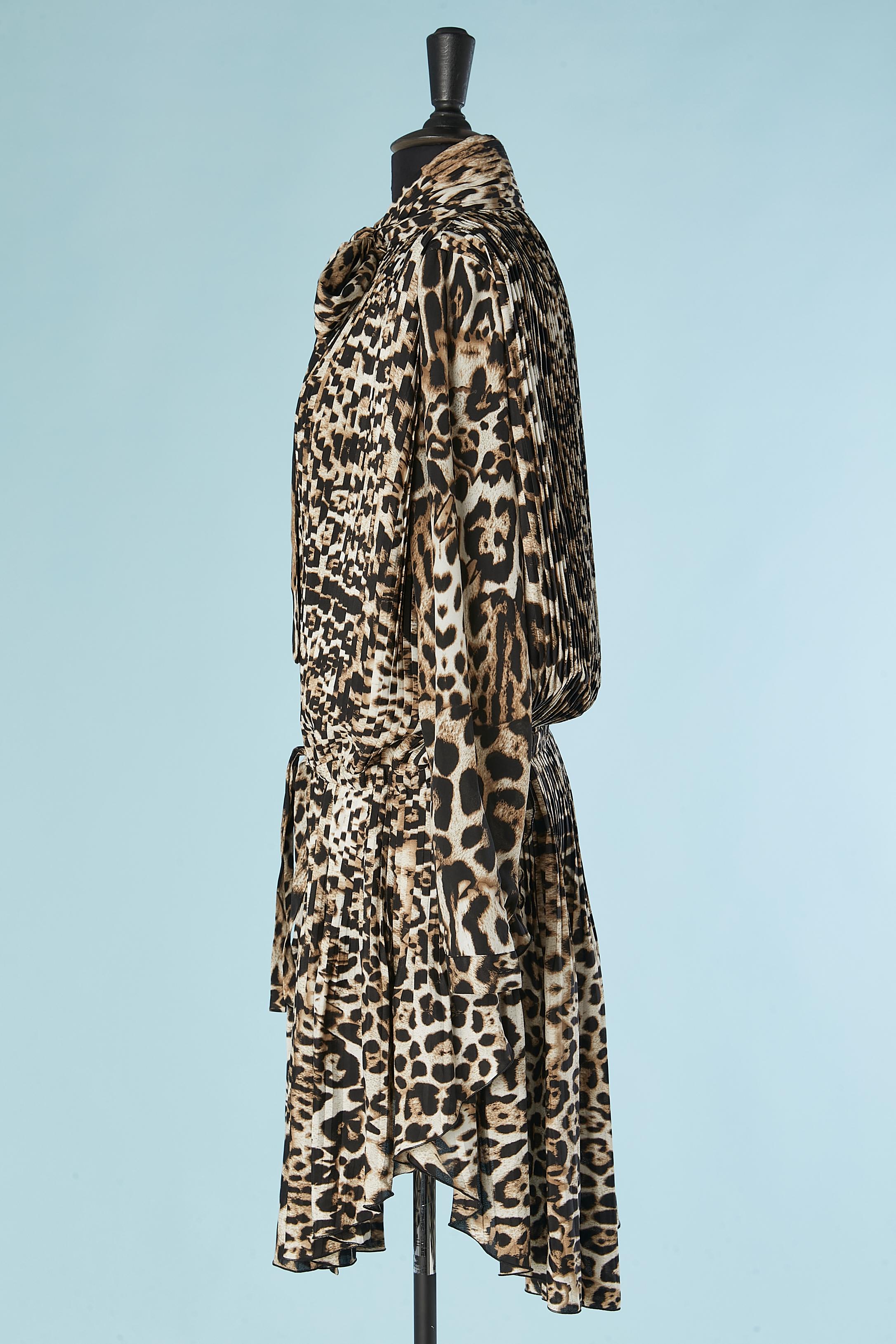 Women's Animal printed pleated cocktail dress with scarf collar Just Cavalli  For Sale