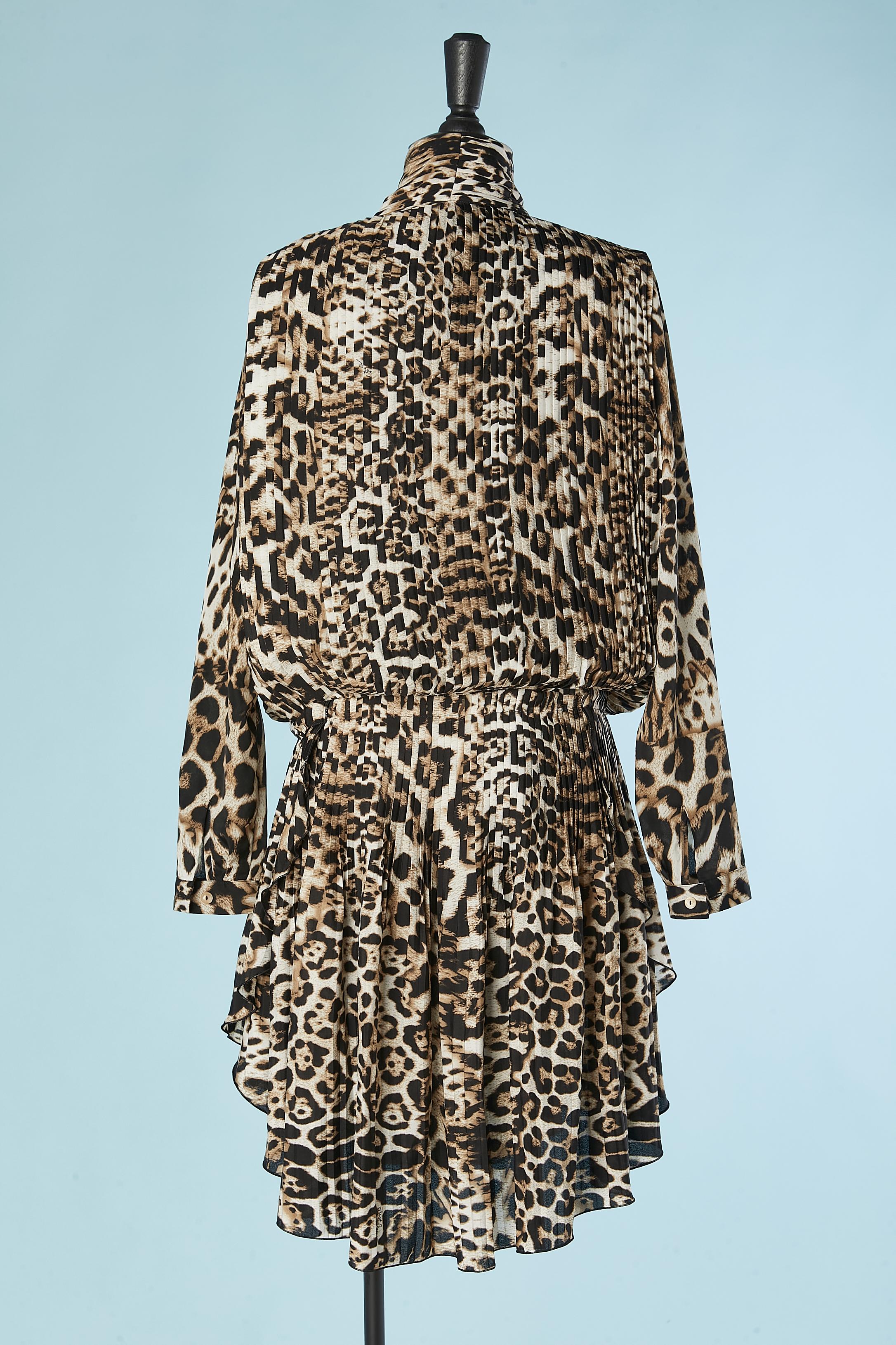 Animal printed pleated cocktail dress with scarf collar Just Cavalli  For Sale 1