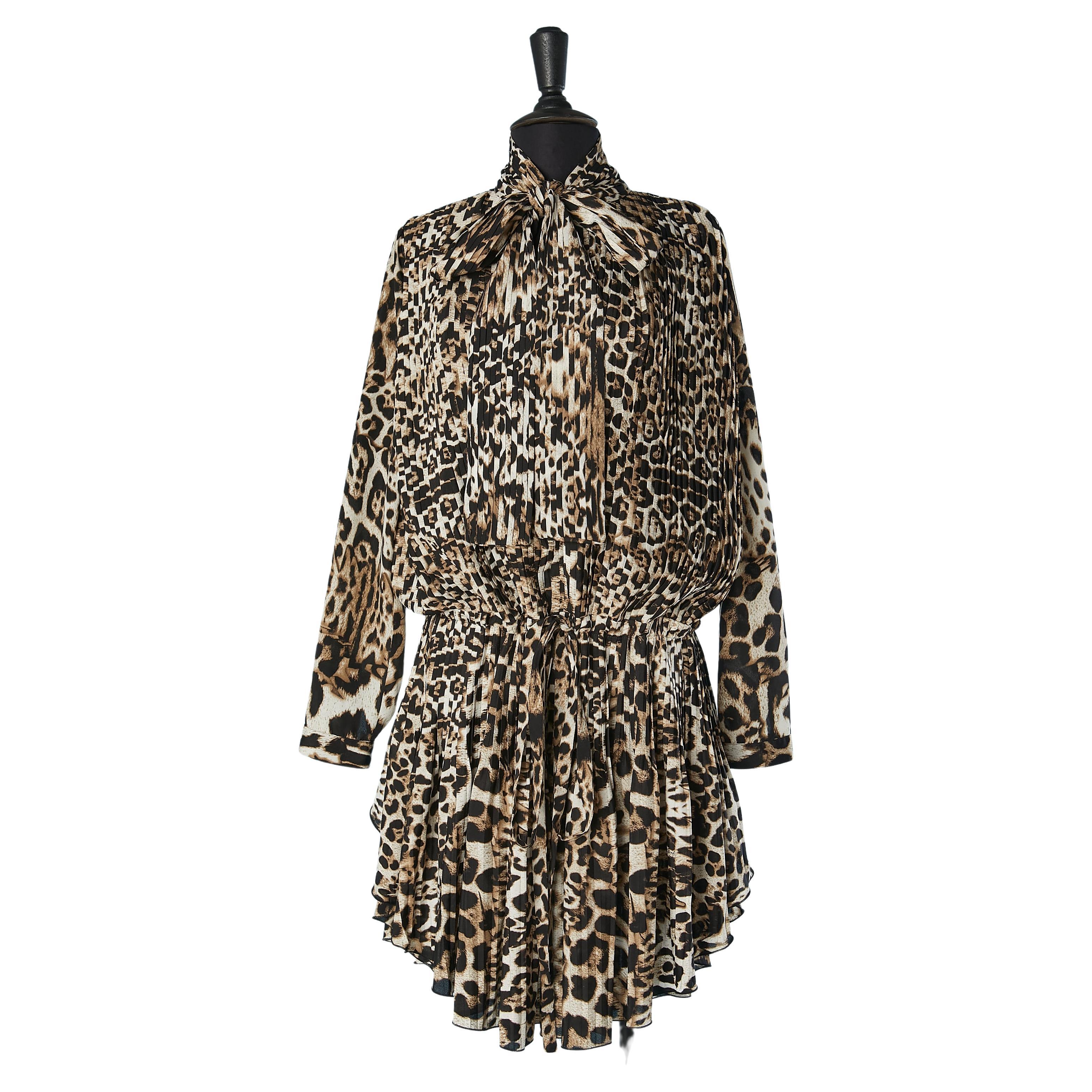 Animal printed pleated cocktail dress with scarf collar Just Cavalli  For Sale
