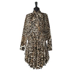 Animal printed pleated cocktail dress with scarf collar Just Cavalli 