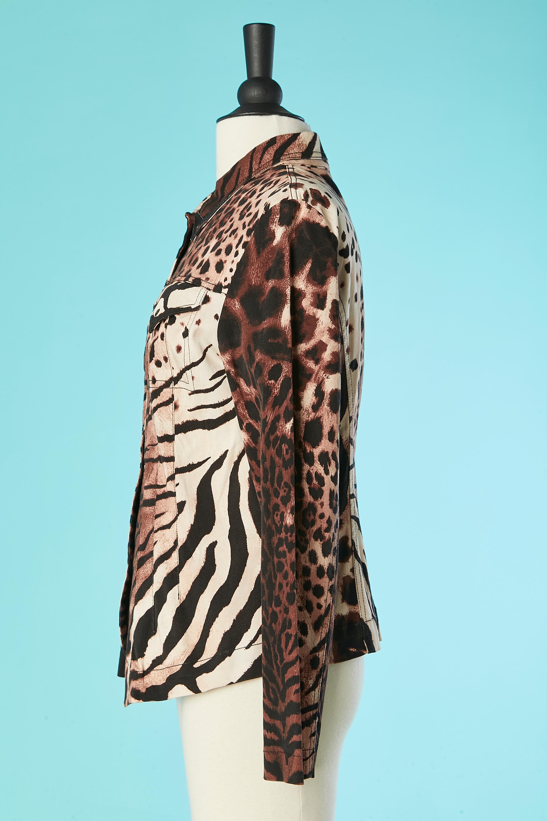 Animal printed shirt with leather details Kenzo Jeans  In Excellent Condition For Sale In Saint-Ouen-Sur-Seine, FR