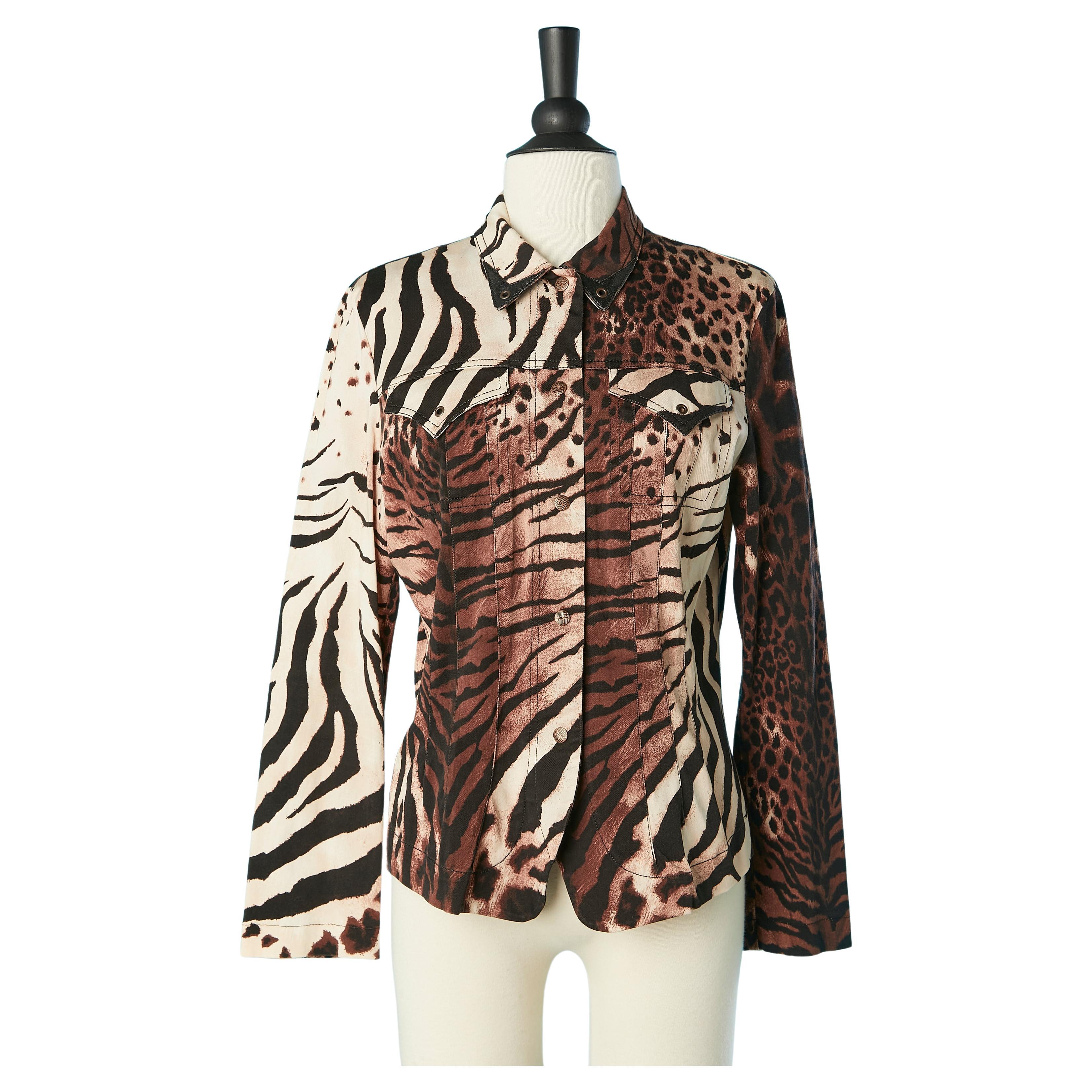 Animal printed shirt with leather details Kenzo Jeans  For Sale