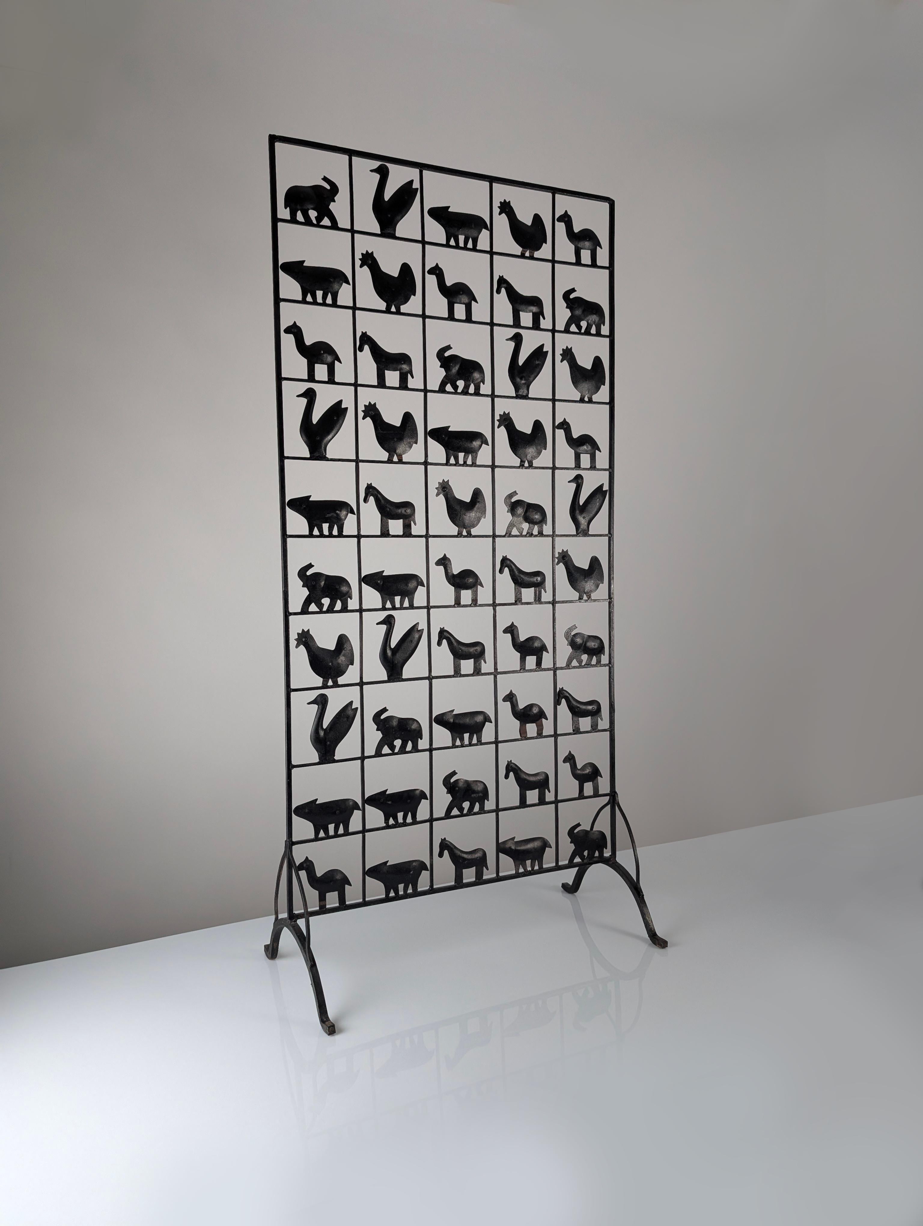 Animal Screen by Atelier Marolles and Jean Touret in Wrought Iron 1950s In Good Condition For Sale In Benalmadena, ES