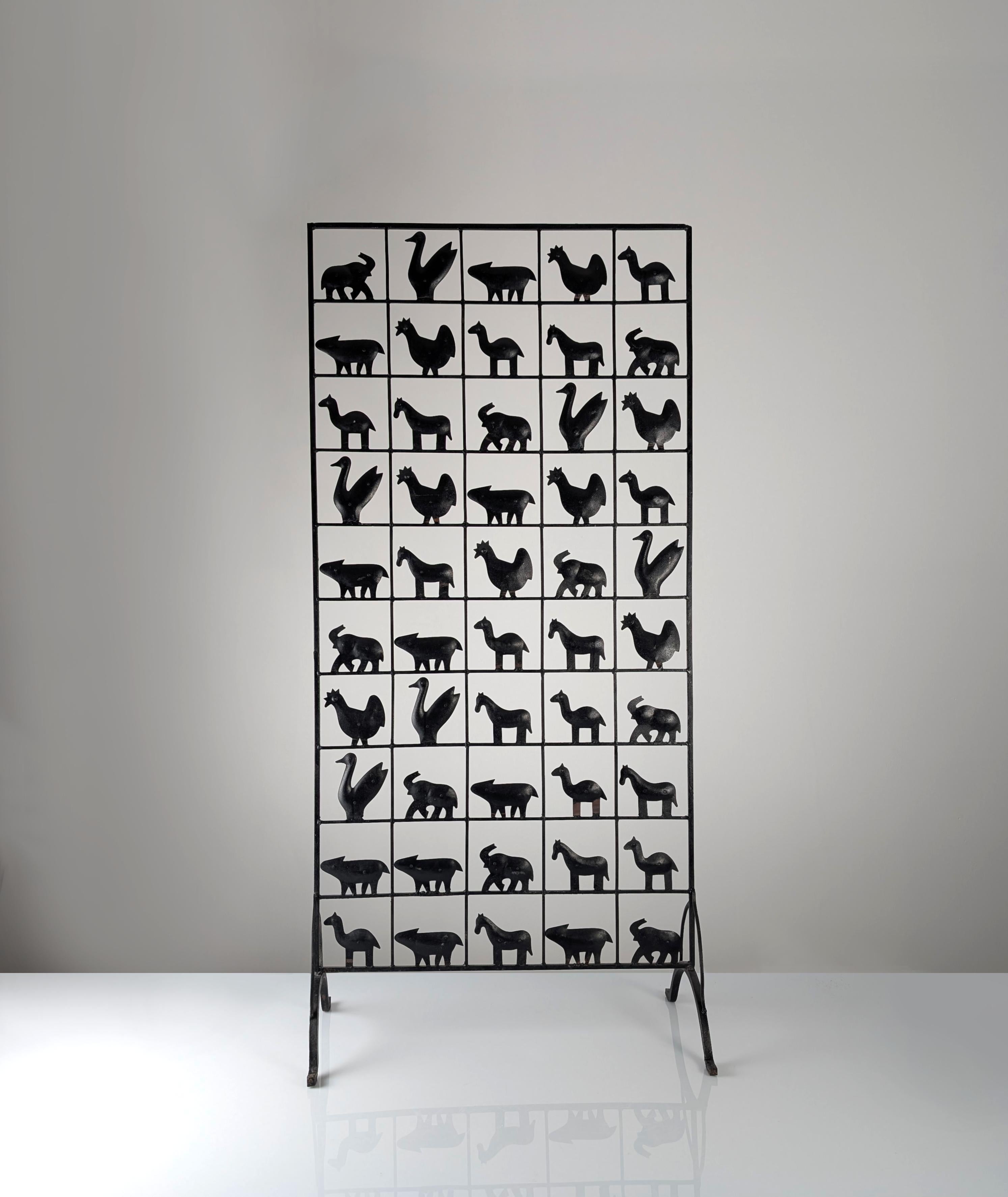 Animal Screen by Atelier Marolles and Jean Touret in Wrought Iron 1950s For Sale 1