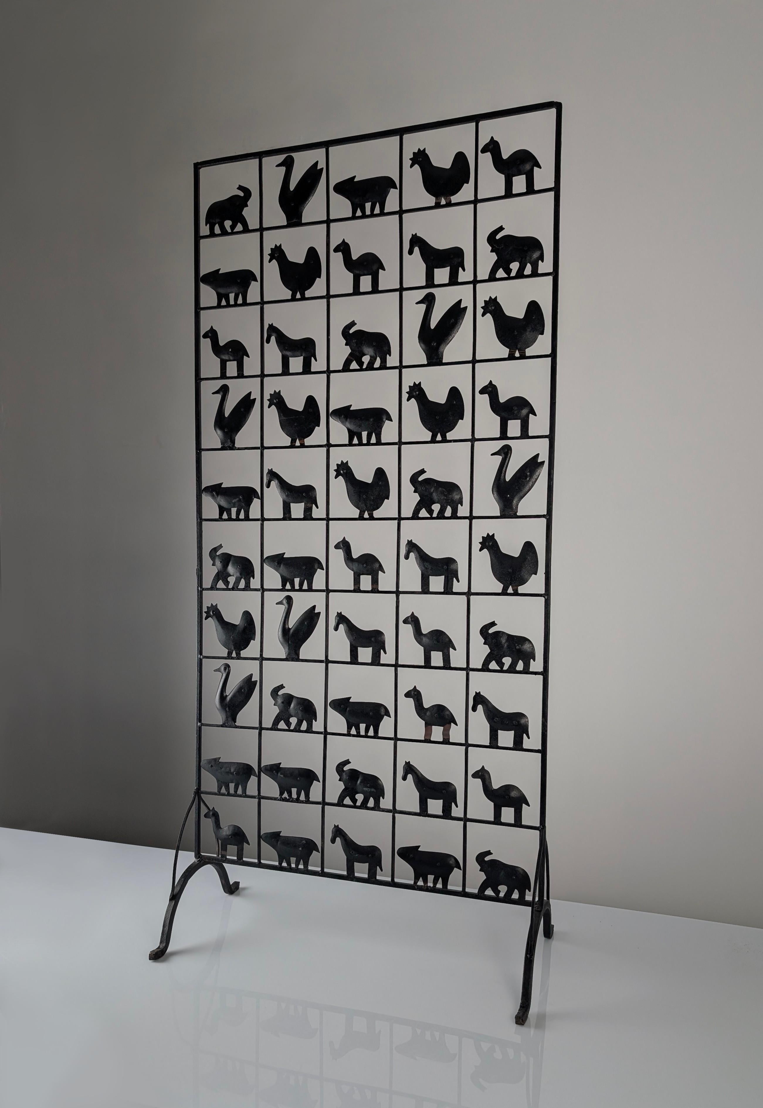 Animal Screen by Atelier Marolles and Jean Touret in Wrought Iron 1950s For Sale 2