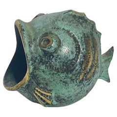 Animal Sculpture, Ashtray, Patinated Brass, in Green Patina, Walter Bosse, 1960