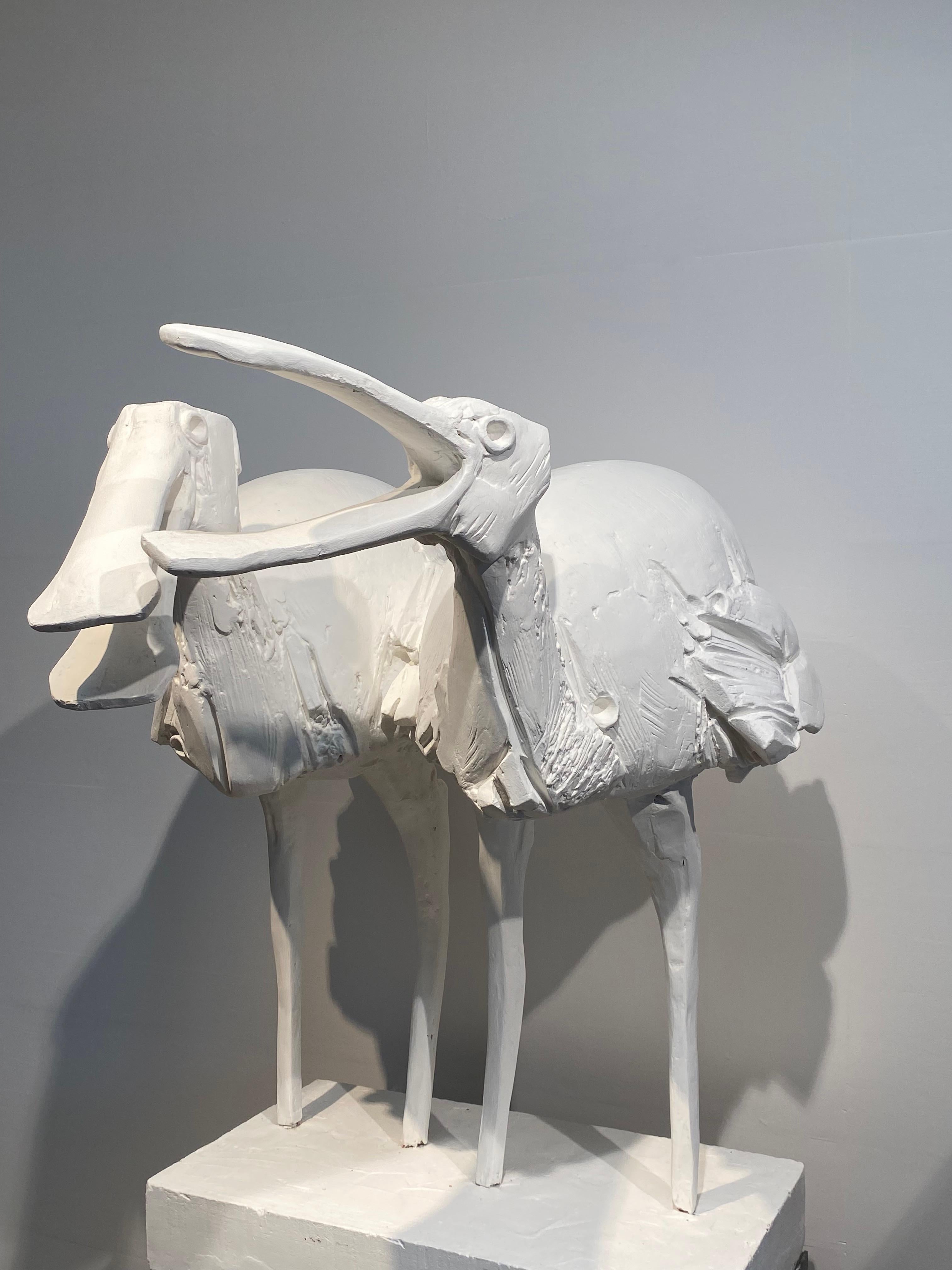 Patinato Scultura animale di 2 uccelli goletta in vendita