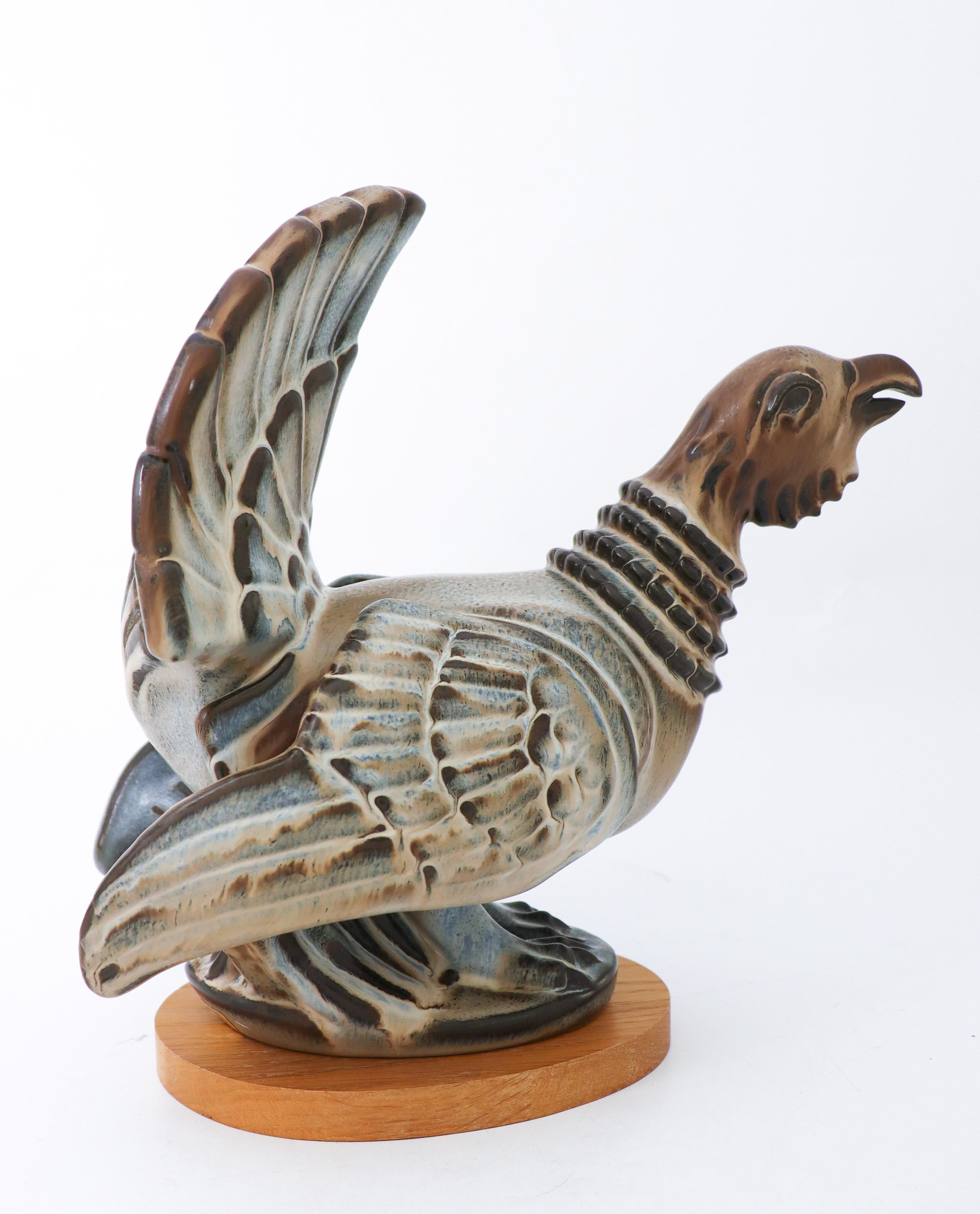 Glazed Animal Sculpture of a Capercaillie Bird Gunnar Nylund Rörstrand Mid-20th Century