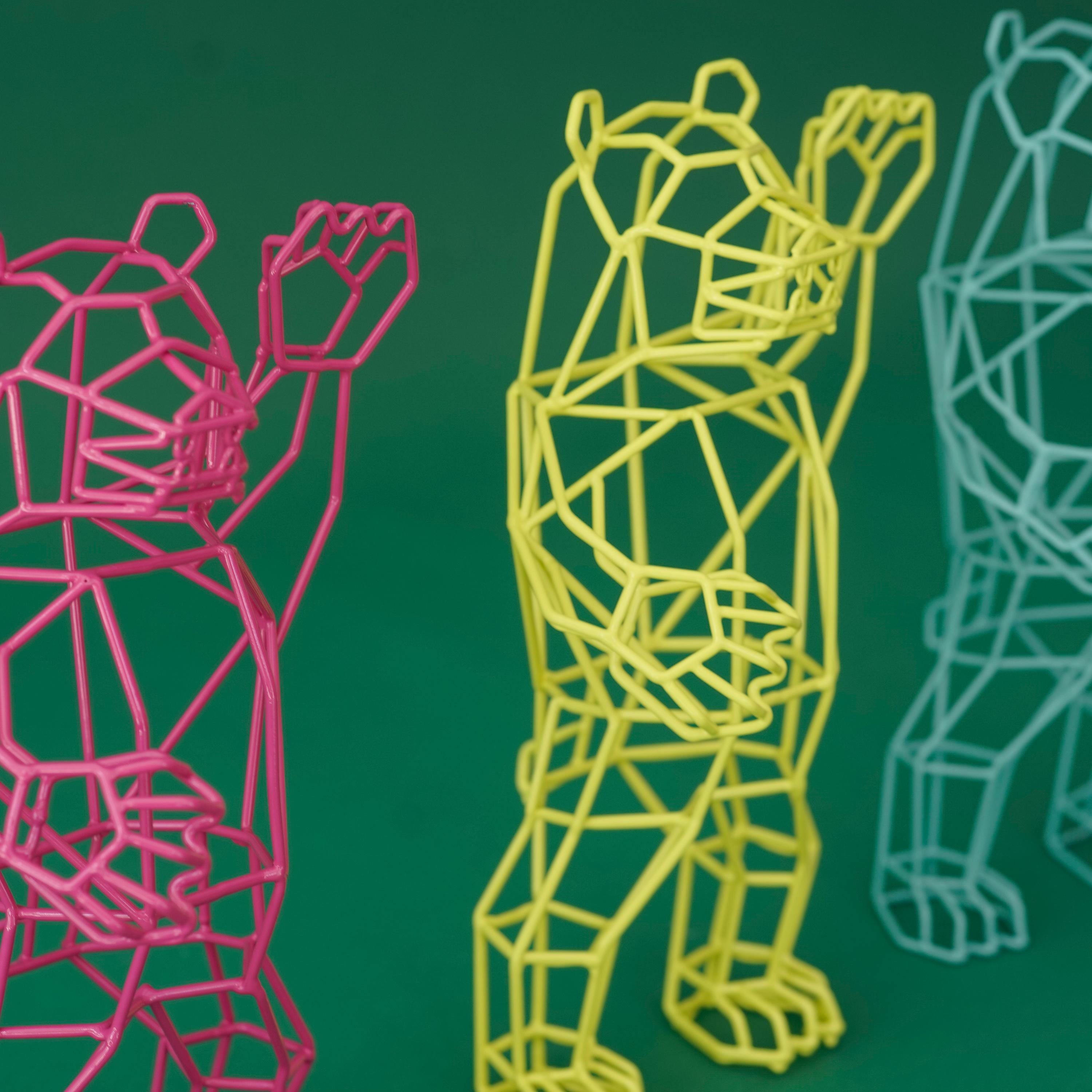 Modern Animal Sculpture, the Wire Marching Bear by Bend Goods, White