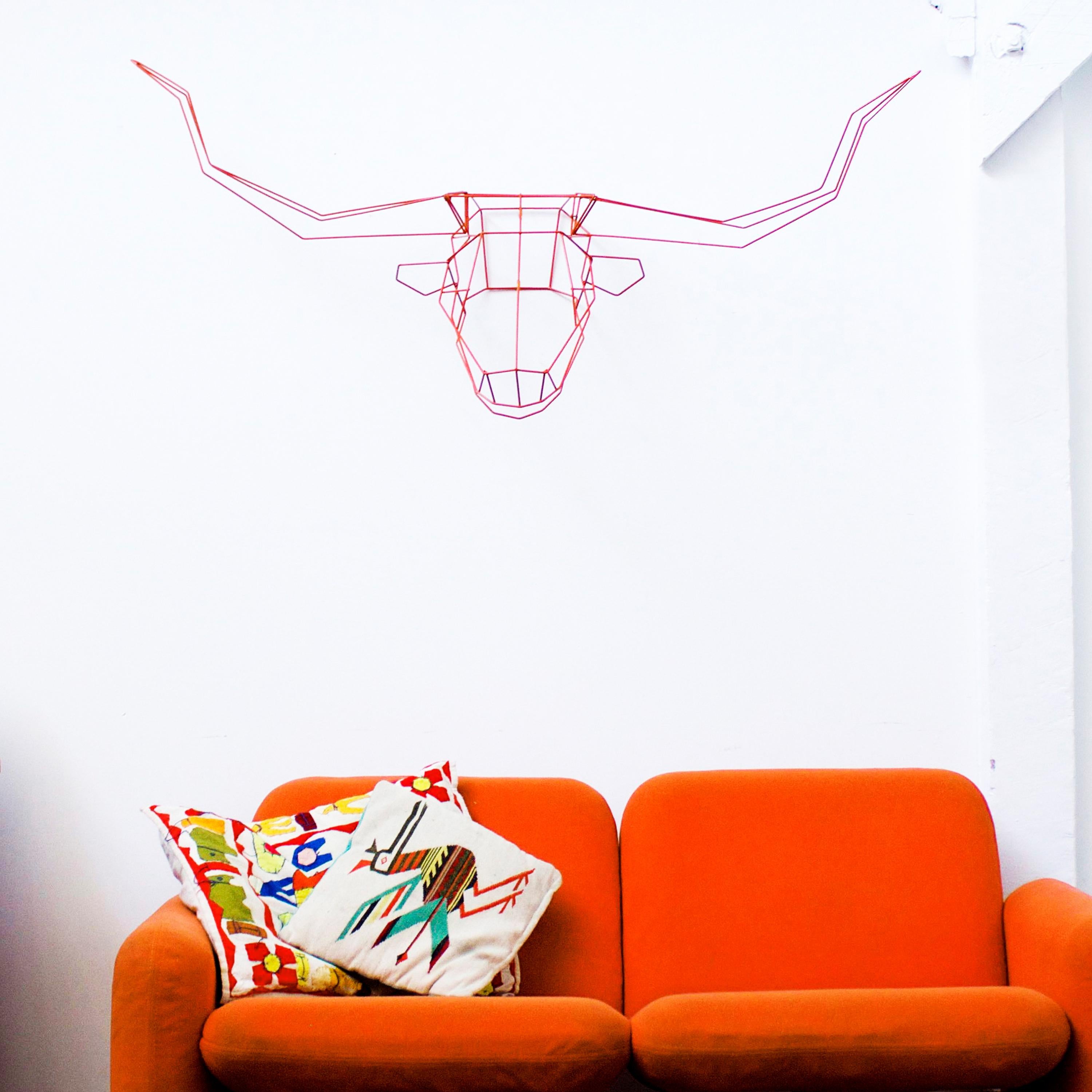 Plated Animal Sculpture, Wall Art, the Long Horn by Bend Goods, Orange