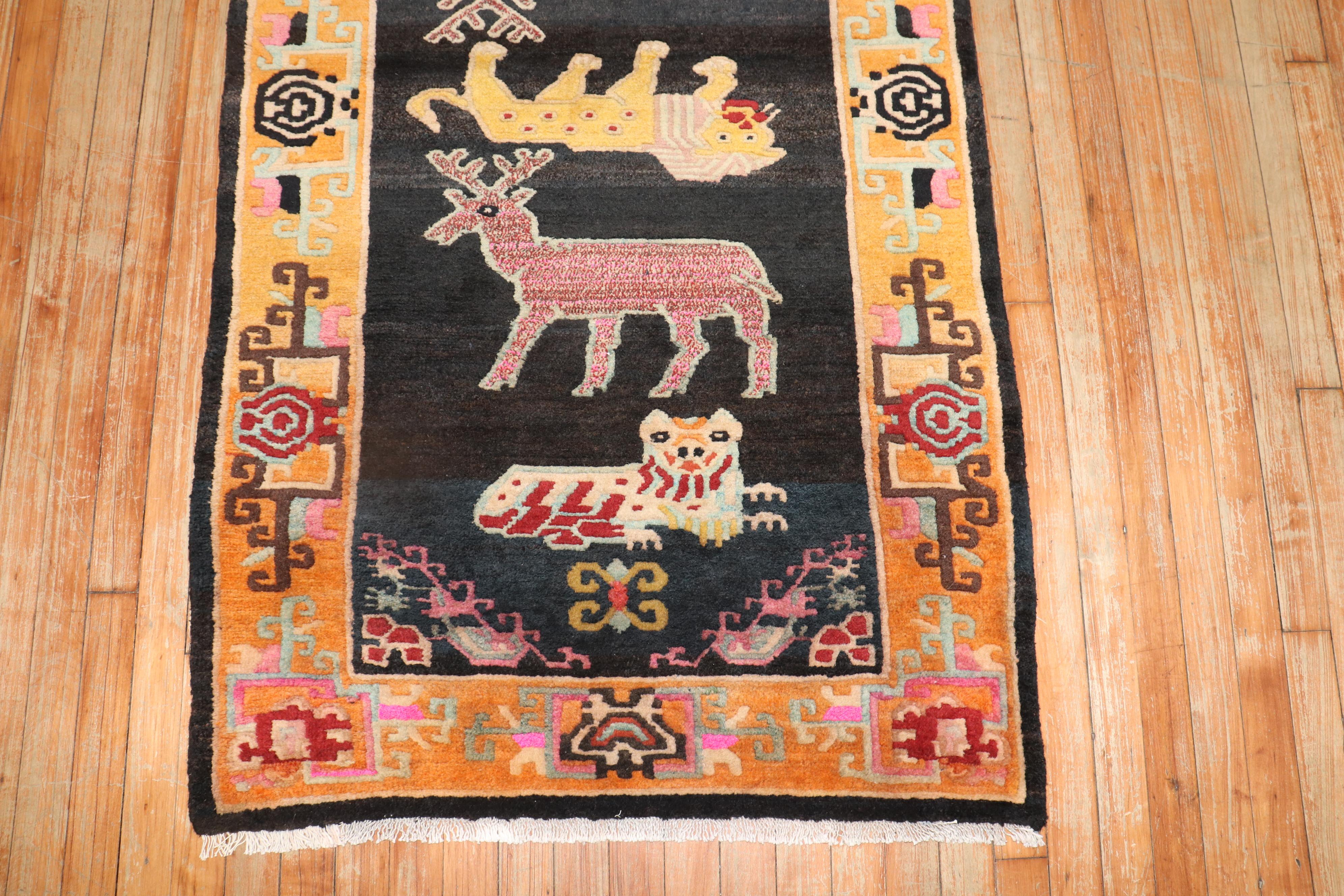 Art Deco Animal Vintage Tibetan Carpet For Sale