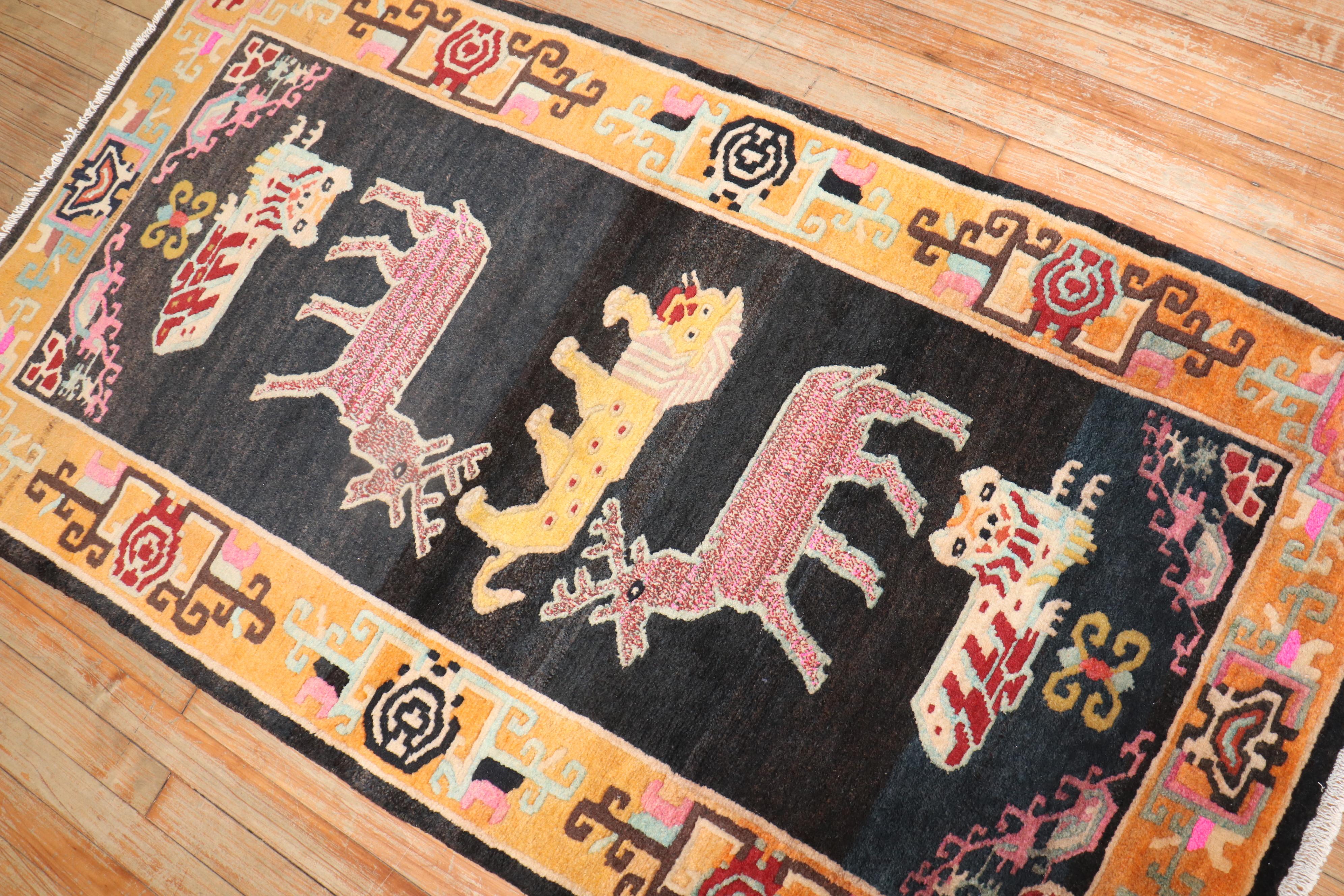 Turkish Animal Vintage Tibetan Carpet For Sale