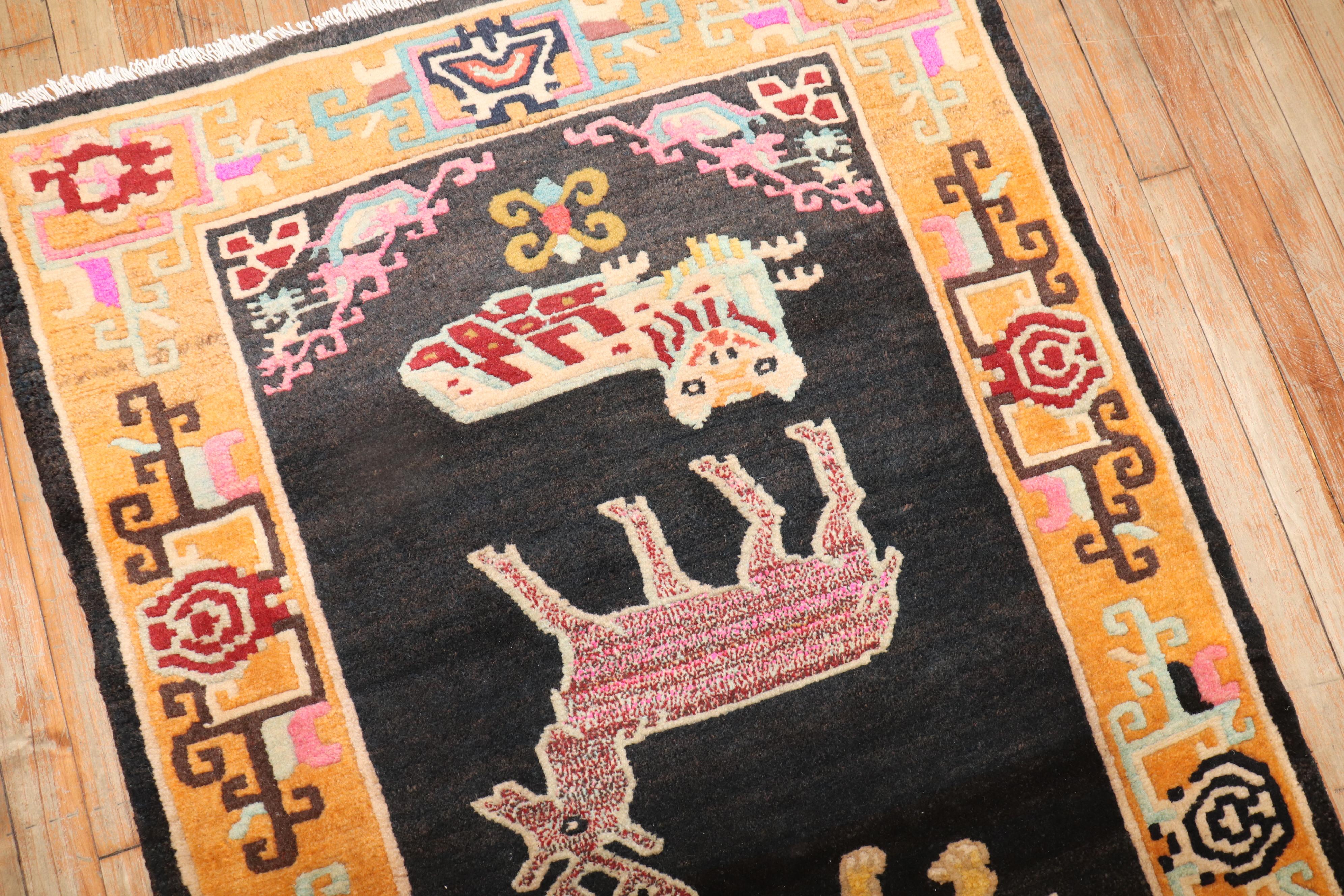 Hand-Woven Animal Vintage Tibetan Carpet For Sale