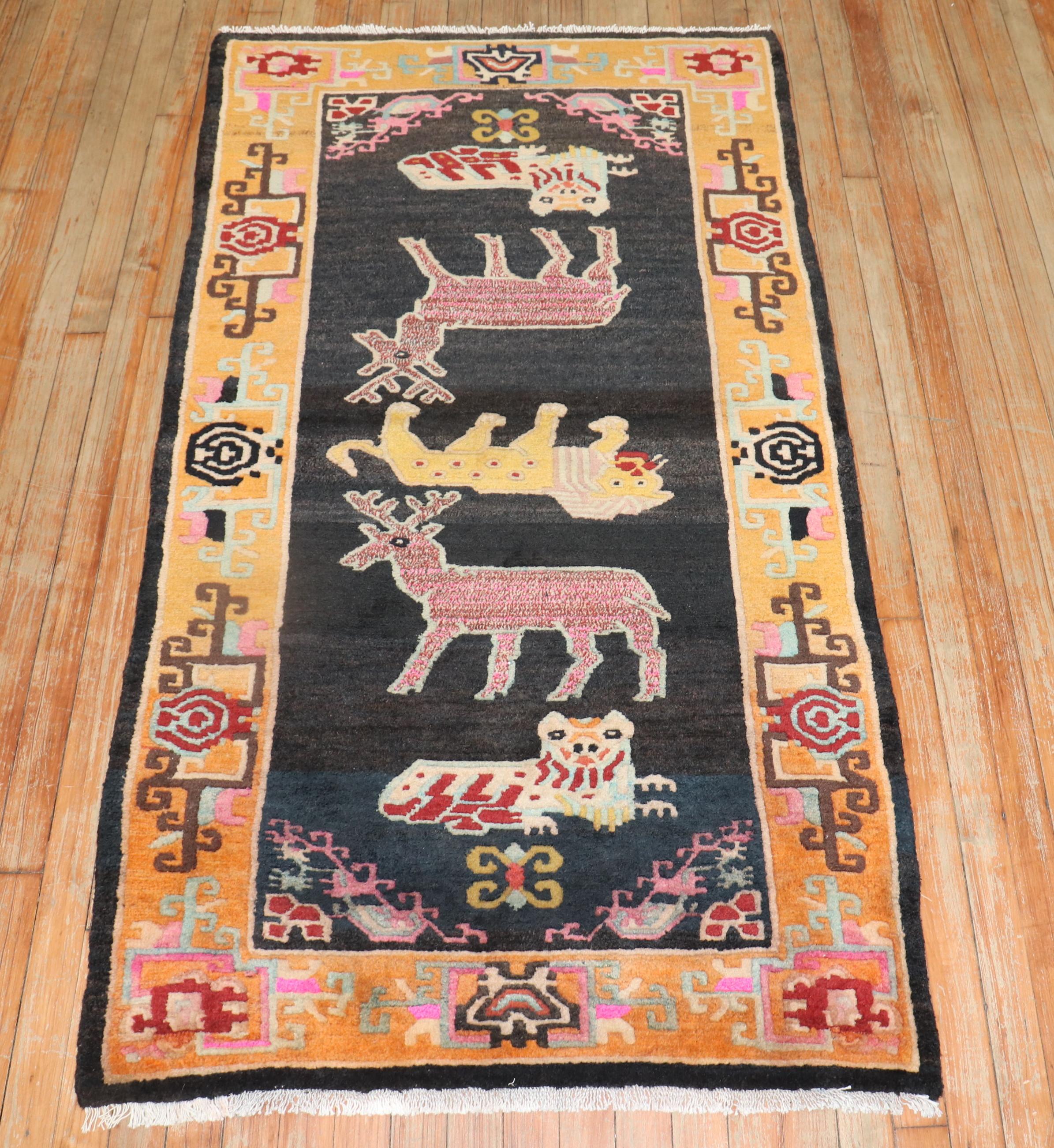 20th Century Animal Vintage Tibetan Carpet For Sale