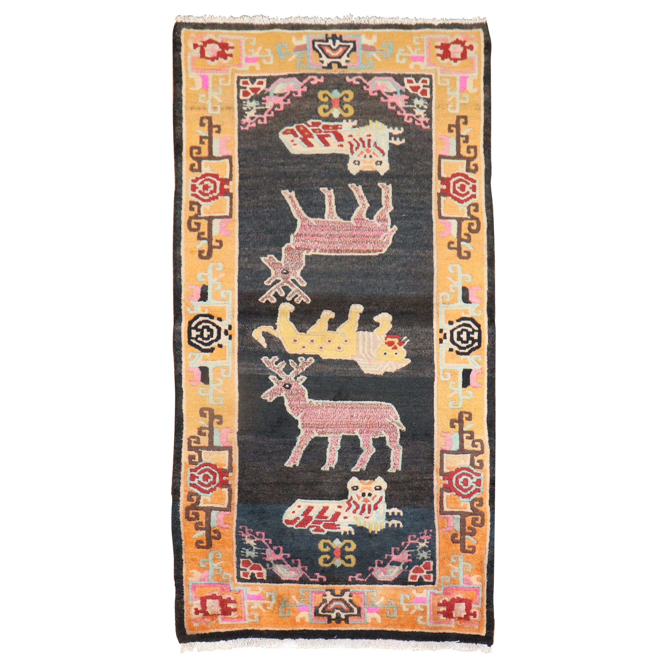 Tapis tibétain vintage à motif animal