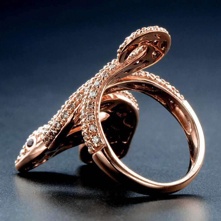 En venta: Animalia Serpiente de dos cabezas con ojos de rubí y anillo de diamantes en oro rosa de 18 quilates  4