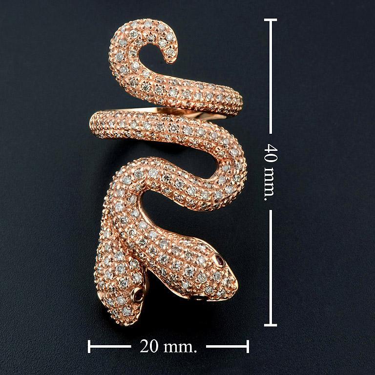 En venta: Animalia Serpiente de dos cabezas con ojos de rubí y anillo de diamantes en oro rosa de 18 quilates  8