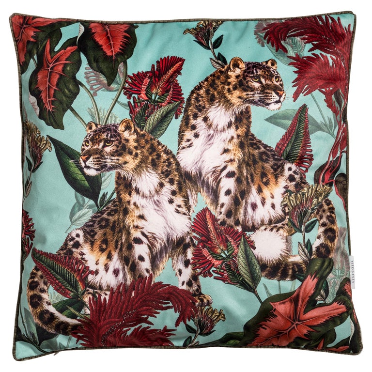 Animalia, Cheetahs, Contemporary Velvet Printed Pillow by Vito Nesta For Sale