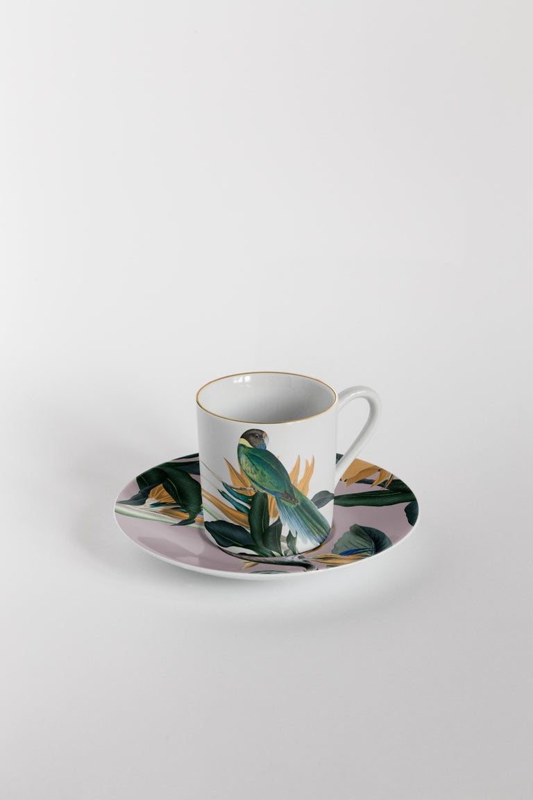 Italian Animalia, Coffee Set with Six Contemporary Porcelains with Decorative Design For Sale