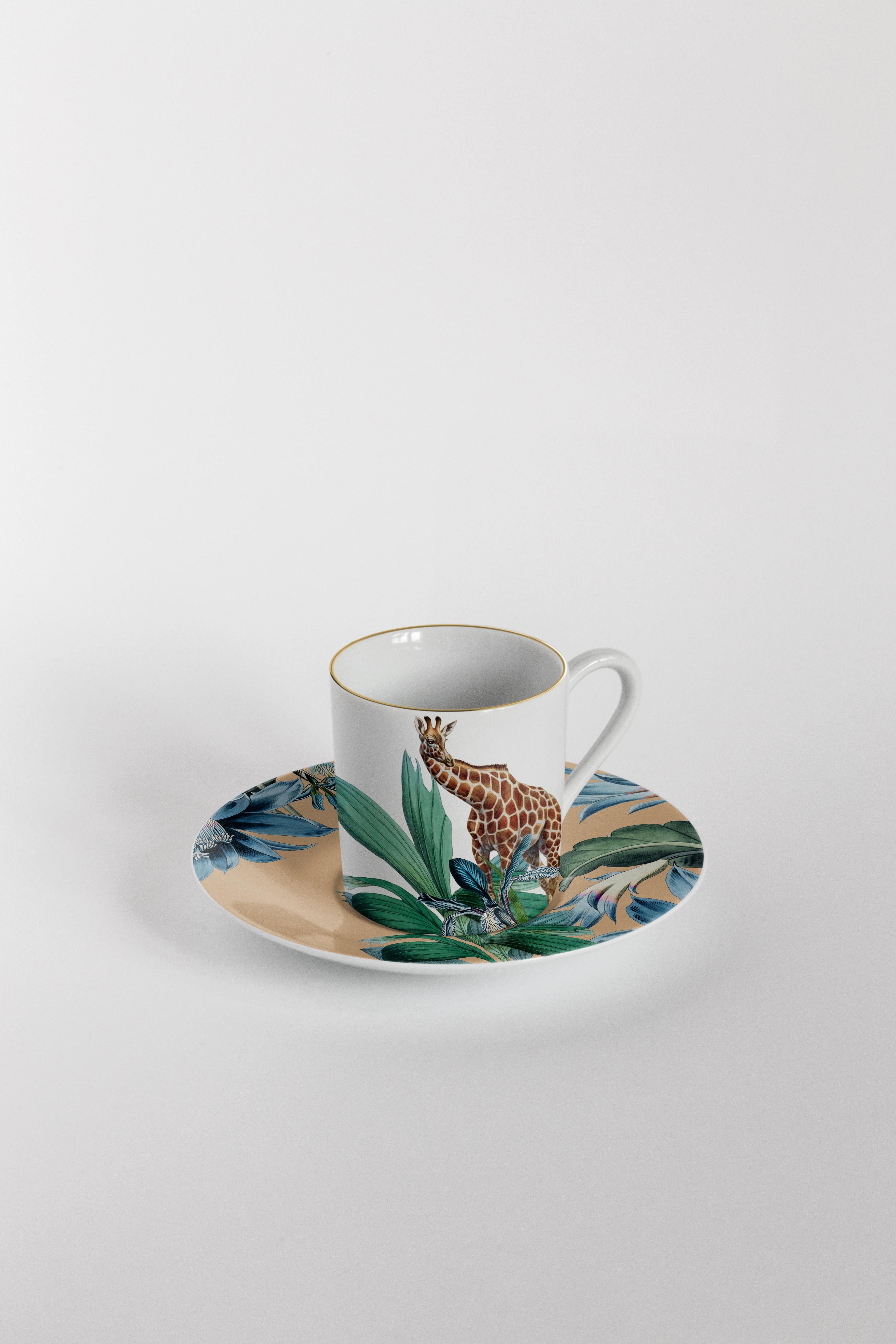 Animalia, Coffee Set with Six Contemporary Porcelains with Decorative Design In New Condition For Sale In Milano, Lombardia