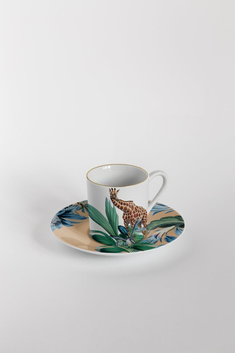 Animalia, Coffee Set with Six Contemporary Porcelains with Decorative Design In New Condition For Sale In Milan, IT