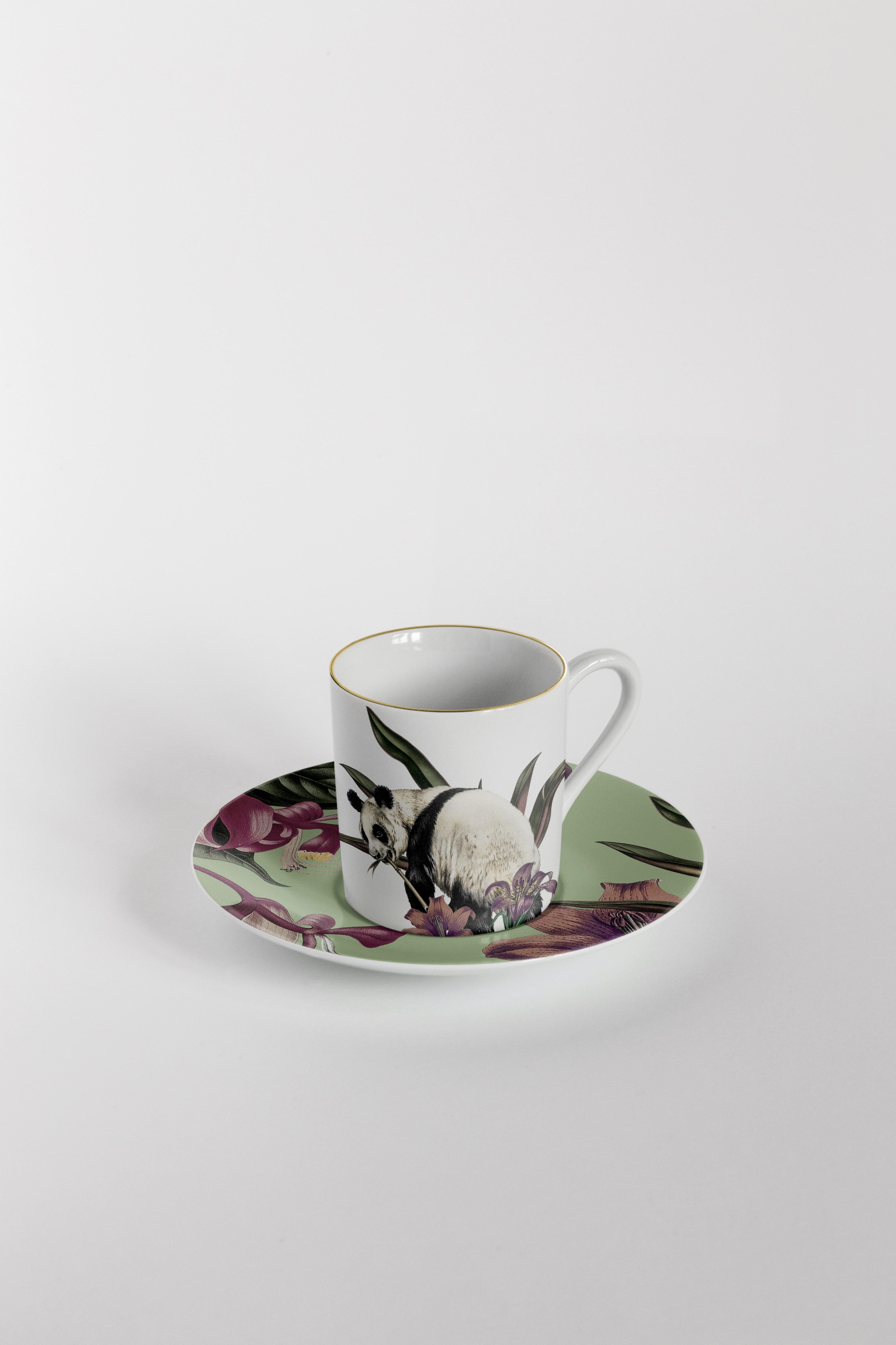 Animalia, Coffee Set with Six Contemporary Porcelains with Decorative Design For Sale 1