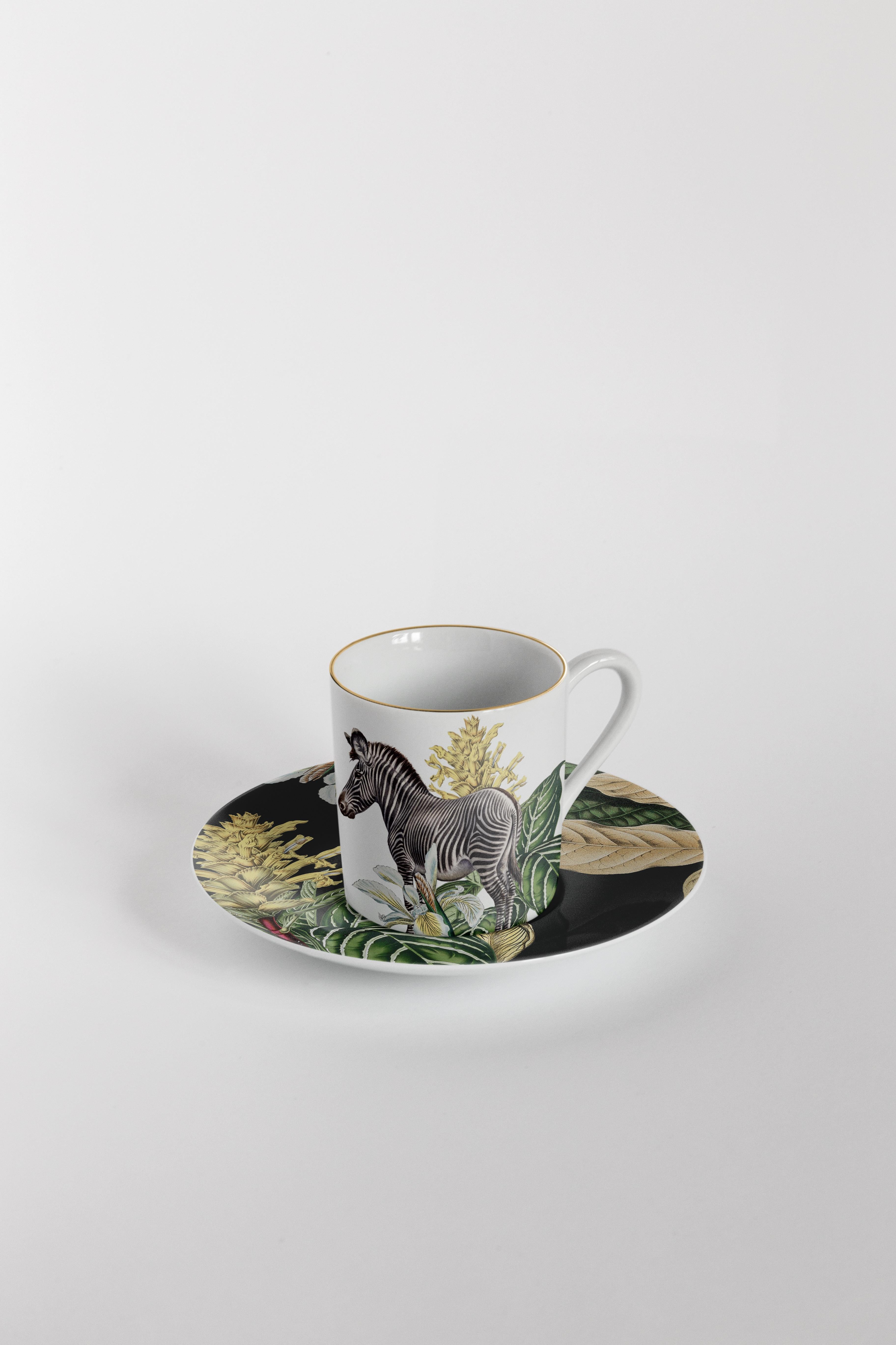 Animalia:: Kaffeeservice mit sechs zeitgenössischen Porzellanen mit dekorativem Design im Angebot 1