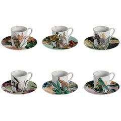 Animalia, Coffee Set with Six Contemporary Porcelains with Decorative Design