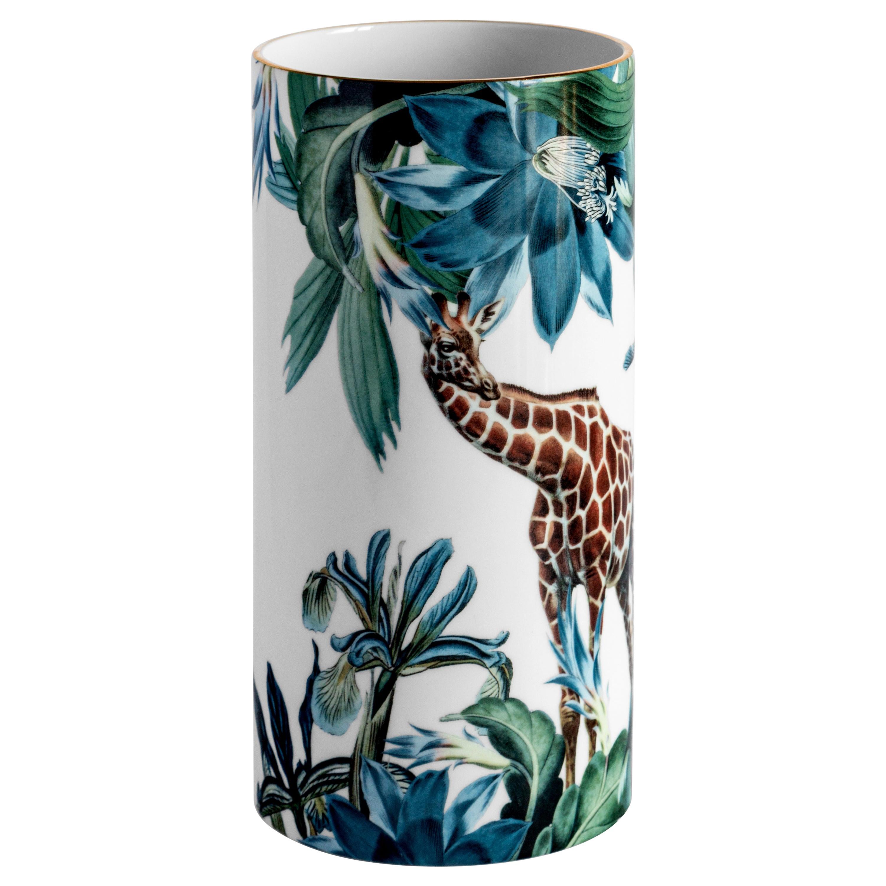 Animalia, Contemporary Porcelain Vase with Decorative Design by Vito Nesta