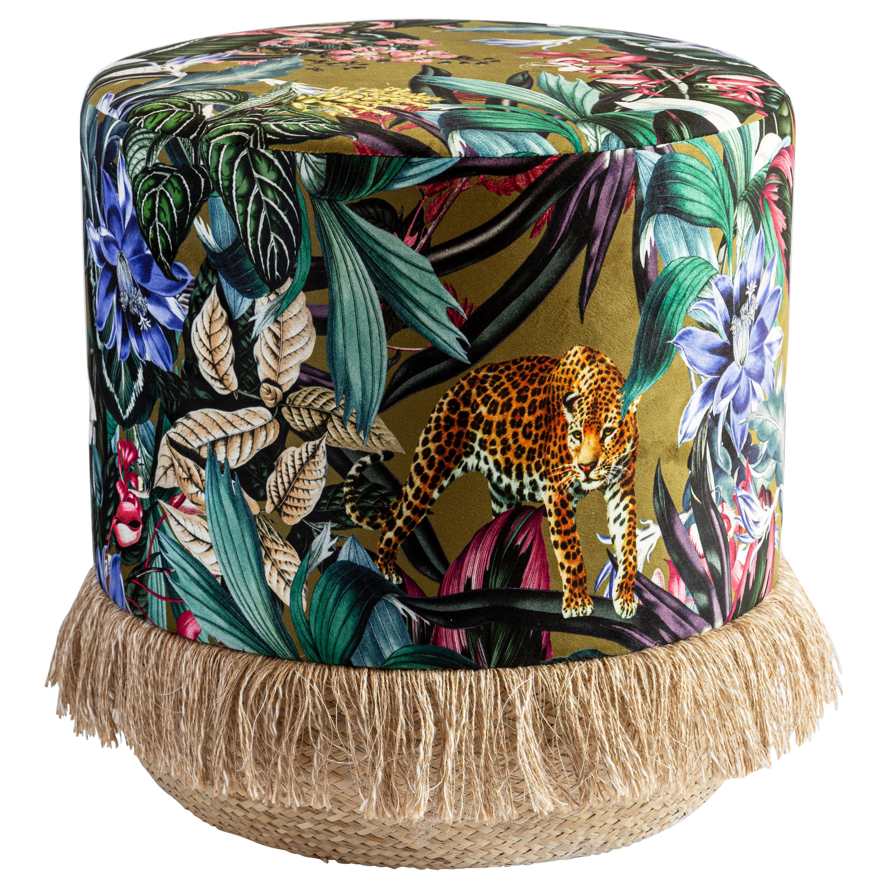 Animalia, Contemporary Printed Velvet and Natural Strew Pouf by Vito Nesta