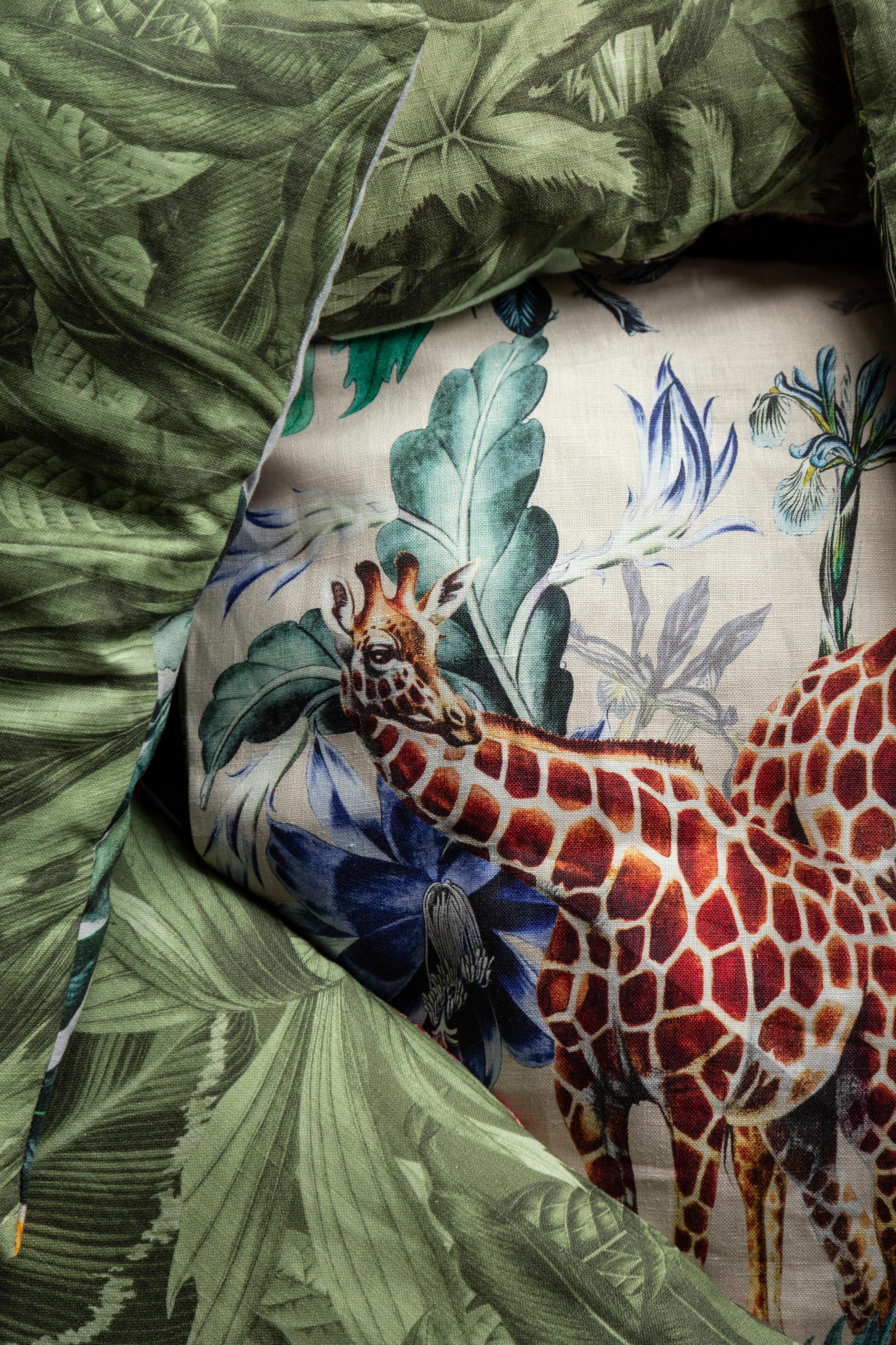 Italian Animalia, Giraffes, Contemporary Linen Printed Pillow by Vito Nesta For Sale