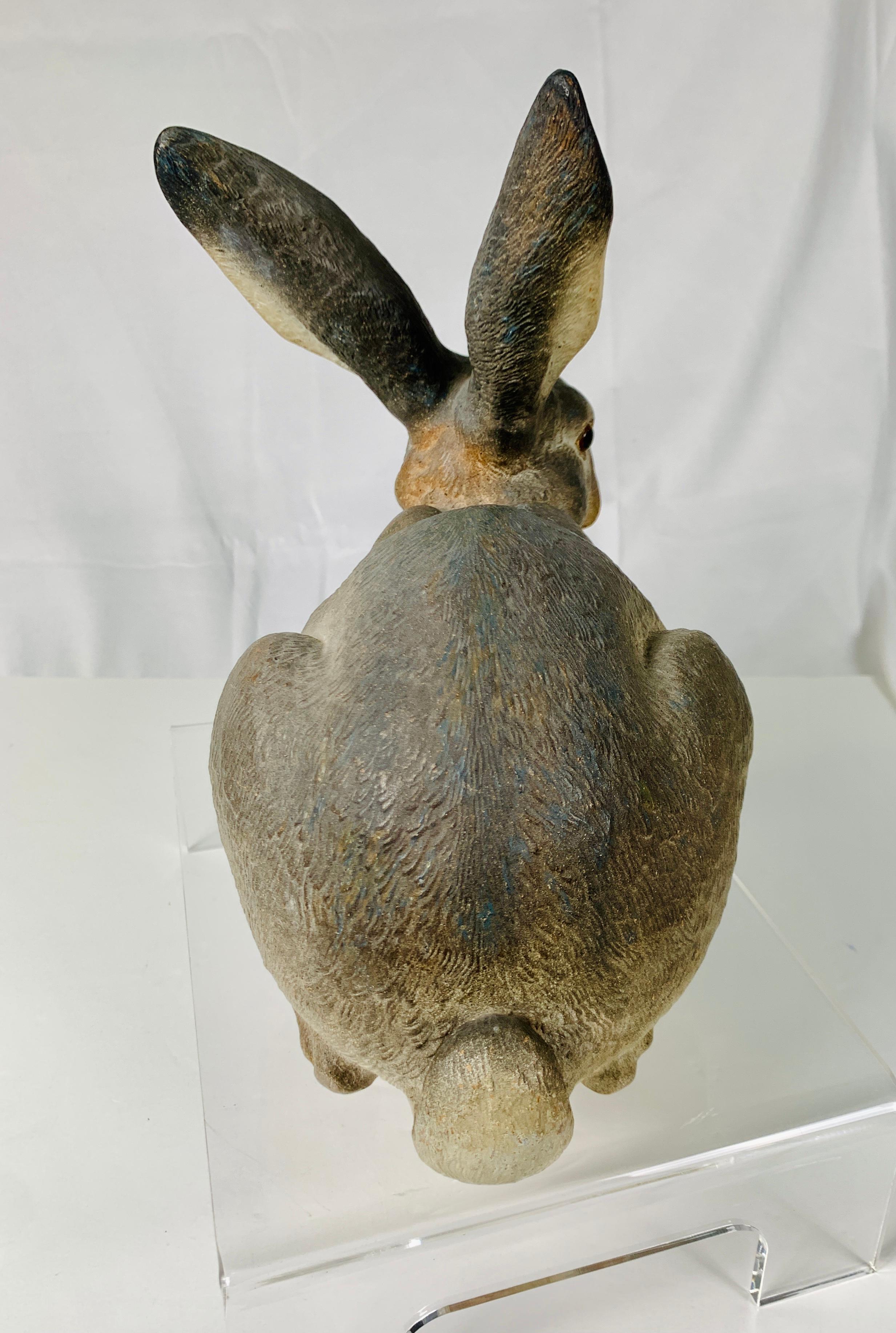 Animalia Life-Size Model of a Rabbit Hand-Painted Made of Terracotta In Excellent Condition In Katonah, NY