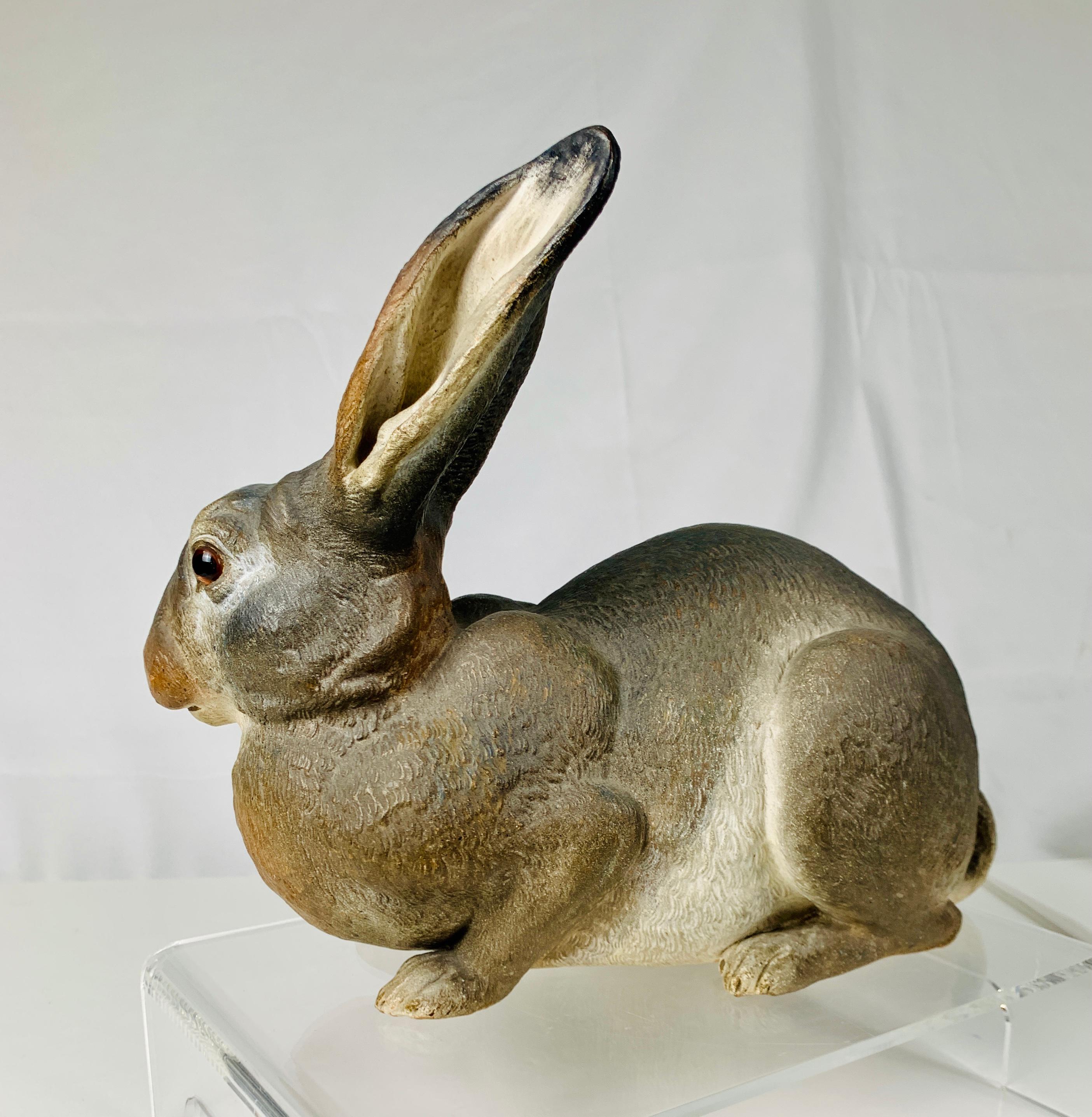 Animalia Life-Size Model of a Rabbit Hand-Painted Made of Terracotta 1