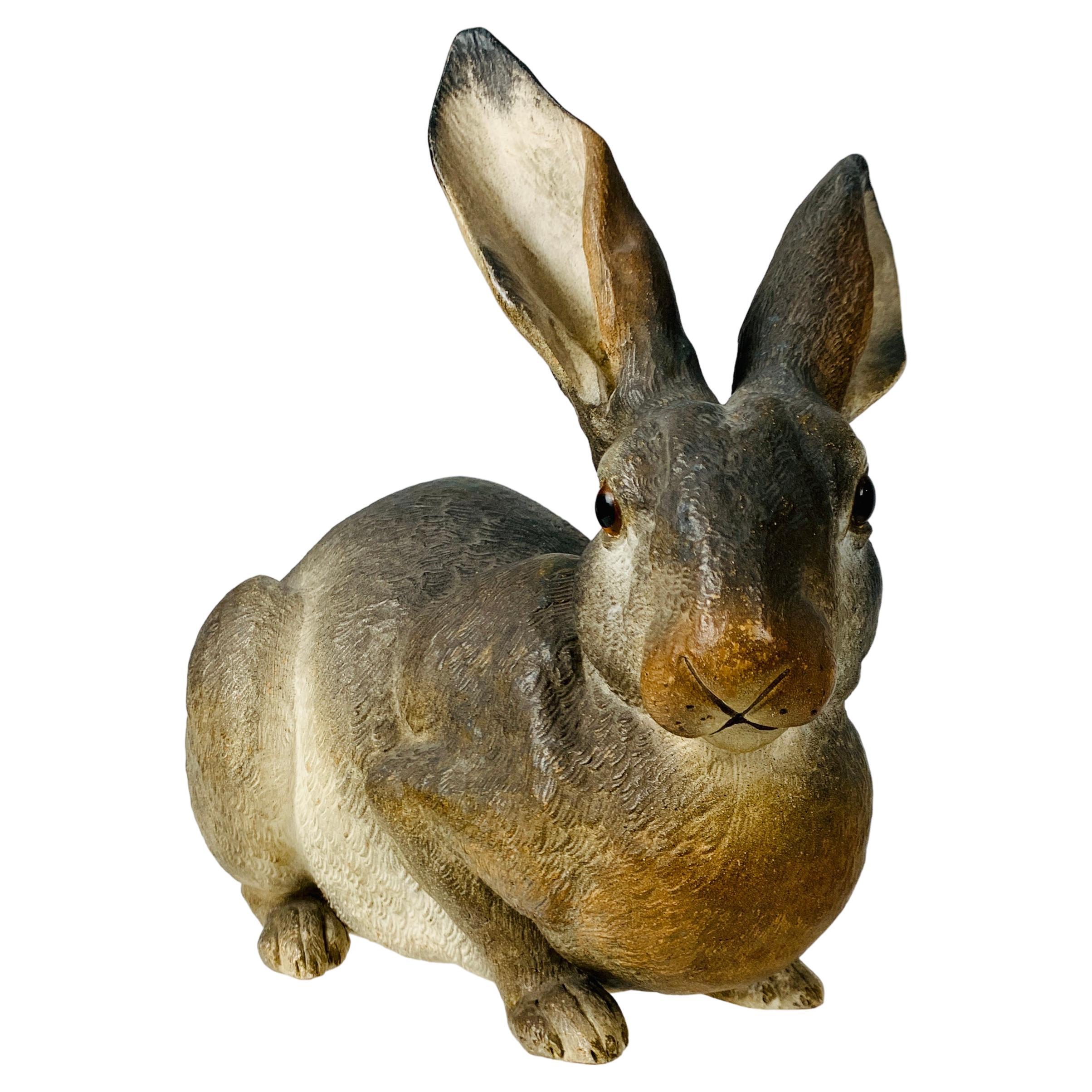 Animalia Life-Size Model of a Rabbit Hand-Painted Made of Terracotta
