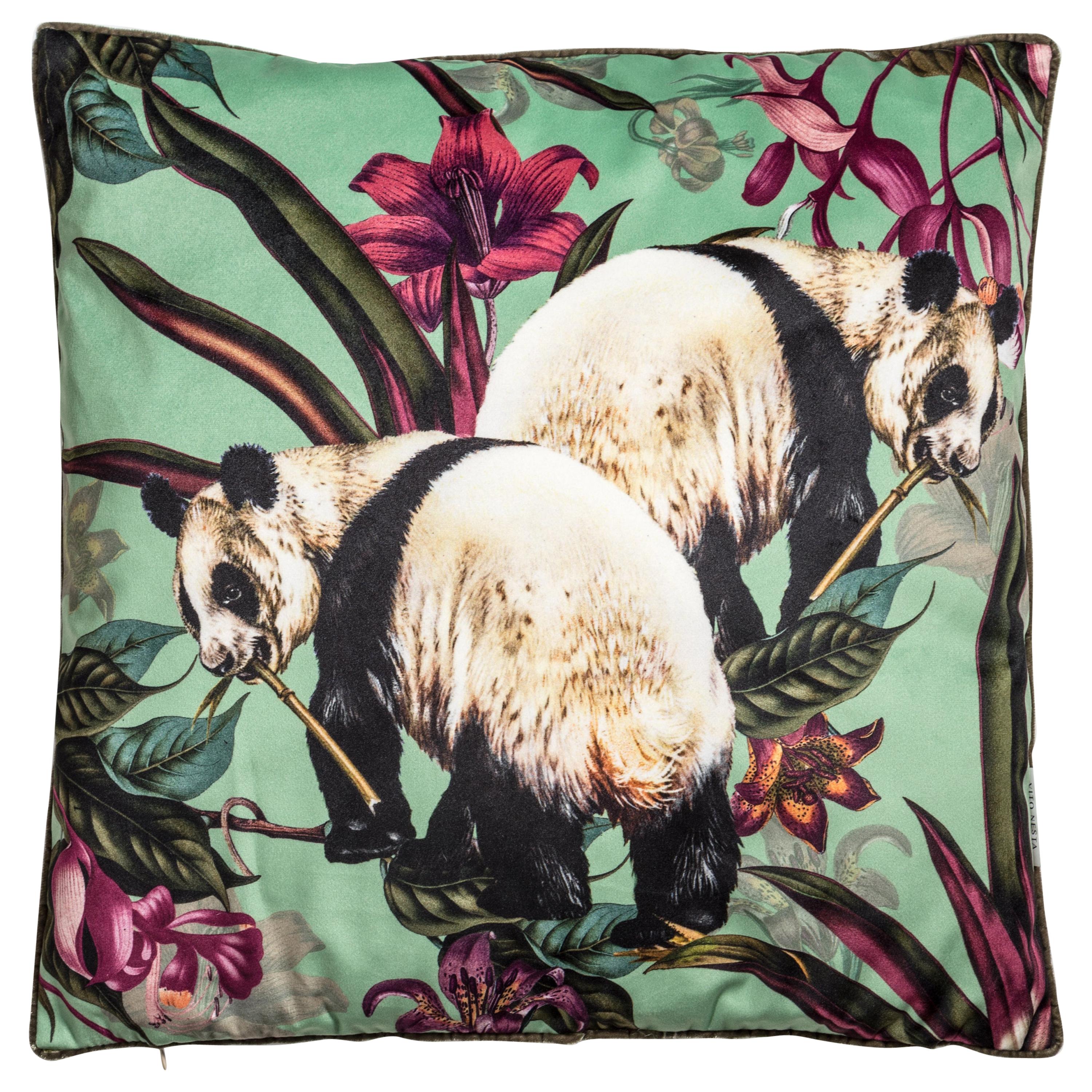Animalia, Pandas, Contemporary Velvet Printed Pillow by Vito Nesta
