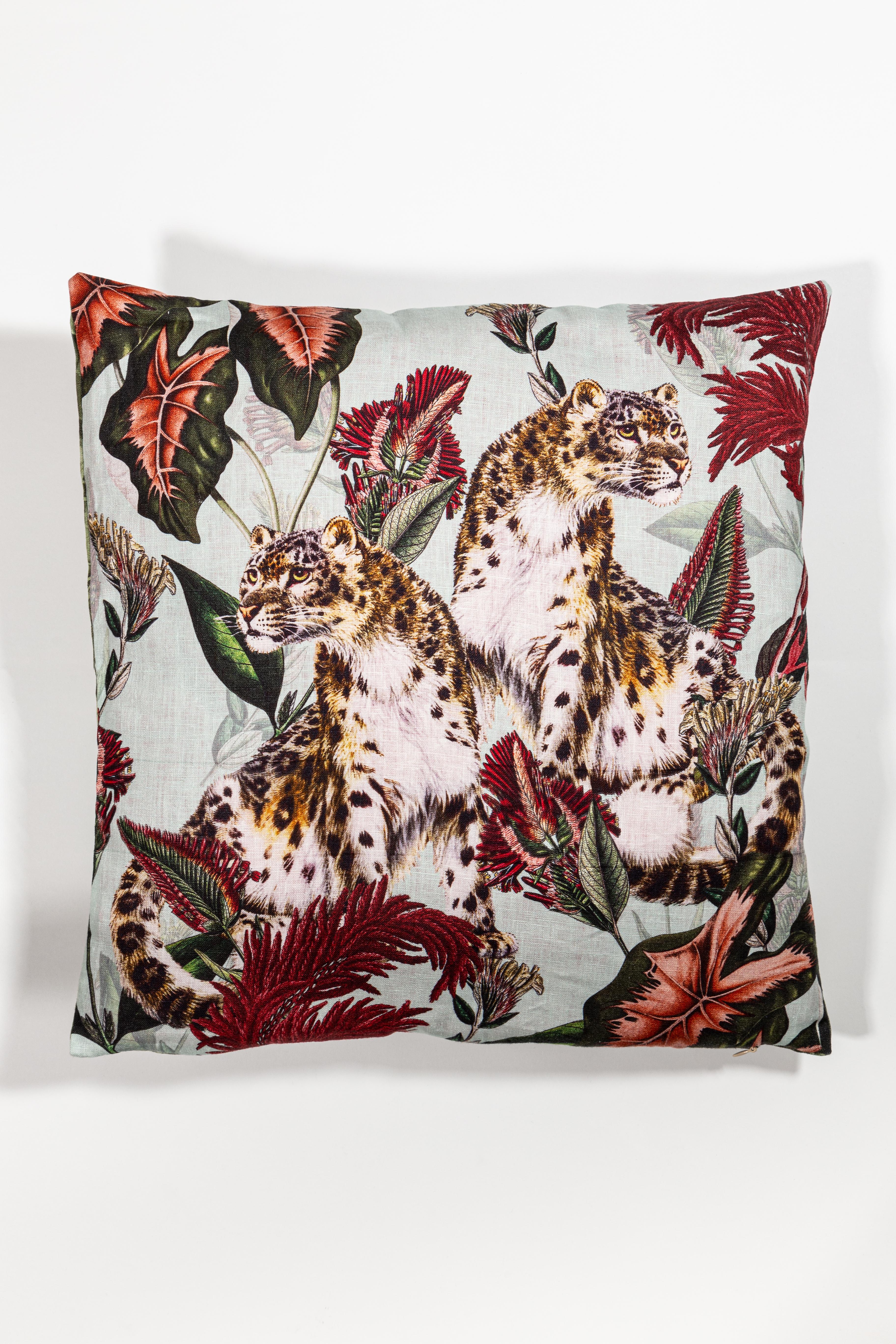 Animalia, Parrots, Contemporary Linen Printed Pillow by Vito Nesta For Sale 2