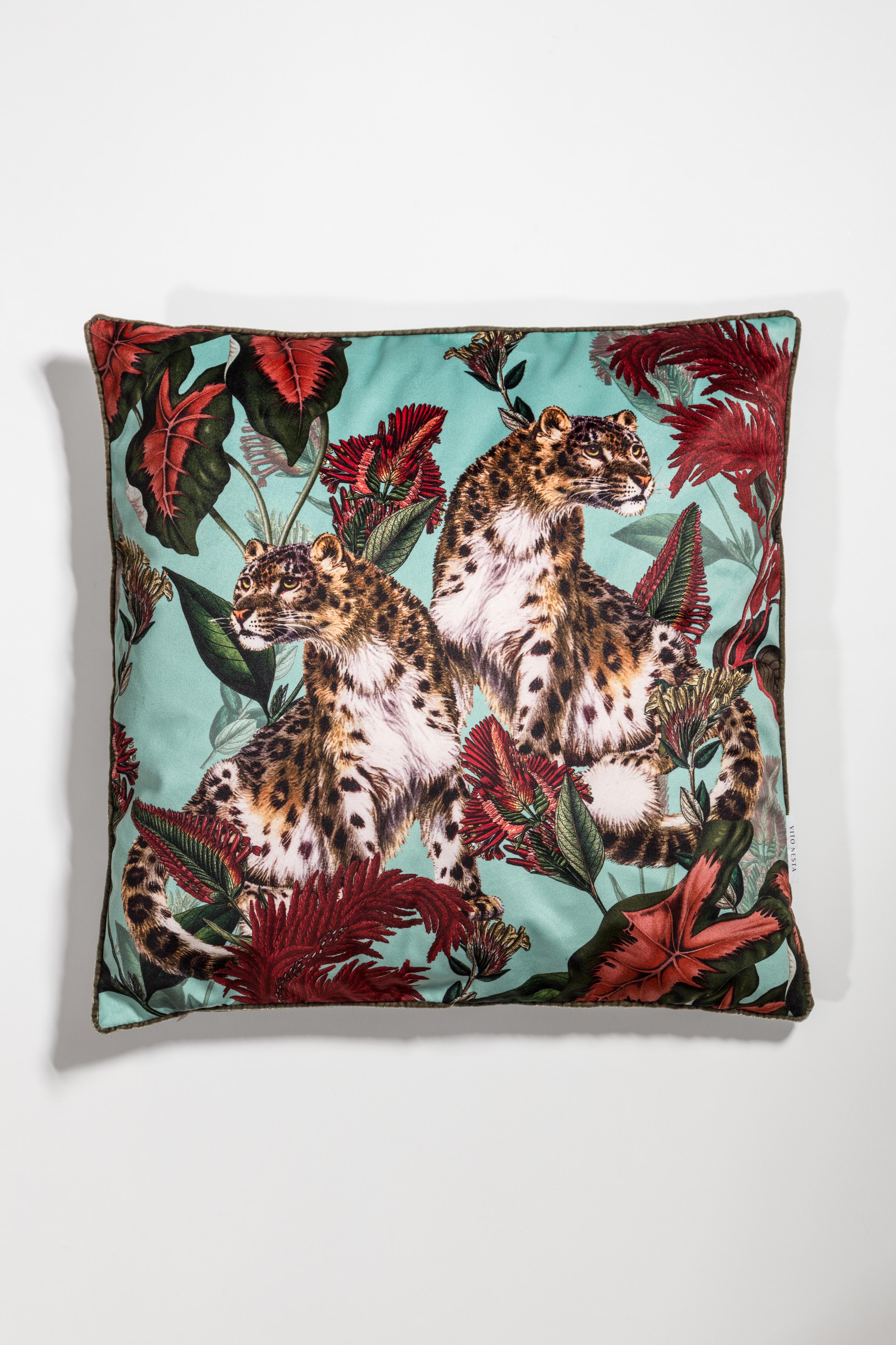 Animalia, Contemporary Velvet Printed Pillows by Vito Nesta For Sale 2